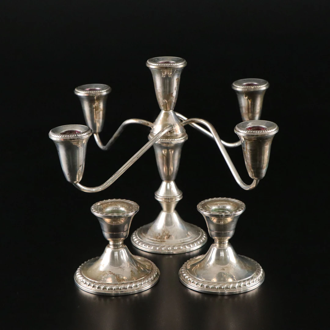 Sterling Silver Dutchin Creation Candelabra and Rogers Candle Stick Holders