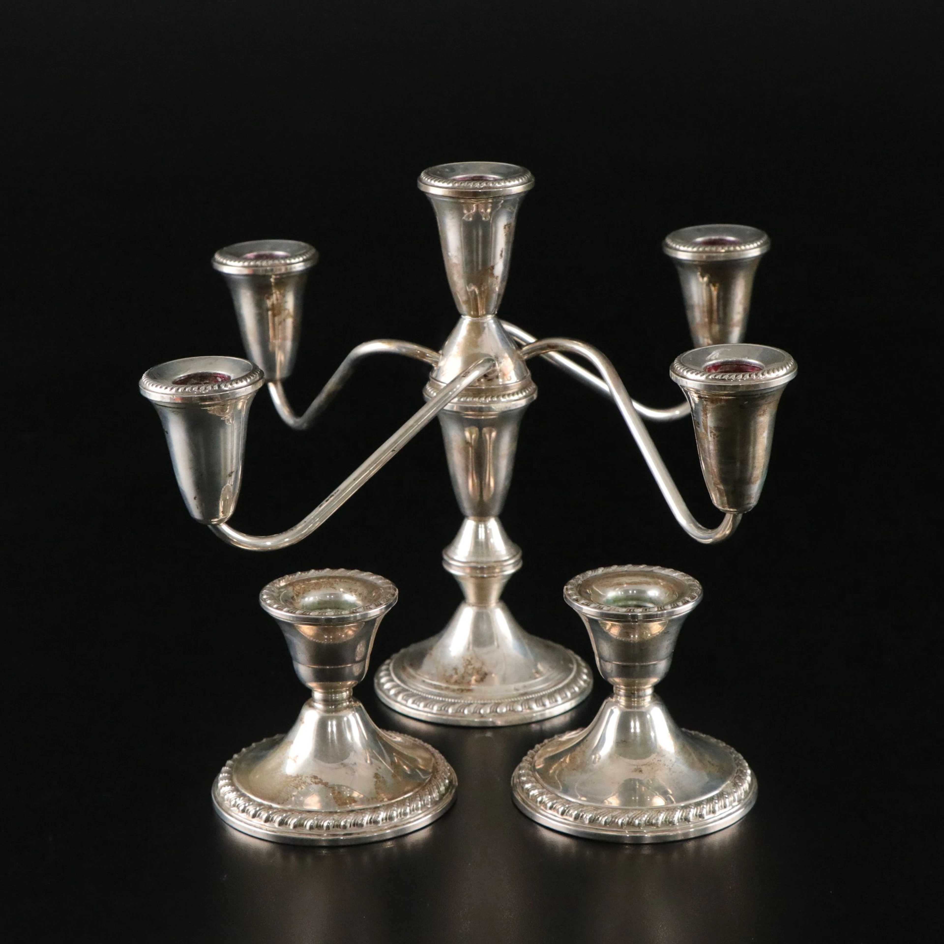 Sterling Silver Dutchin Creation Candelabra and Rogers Candle Stick Holders