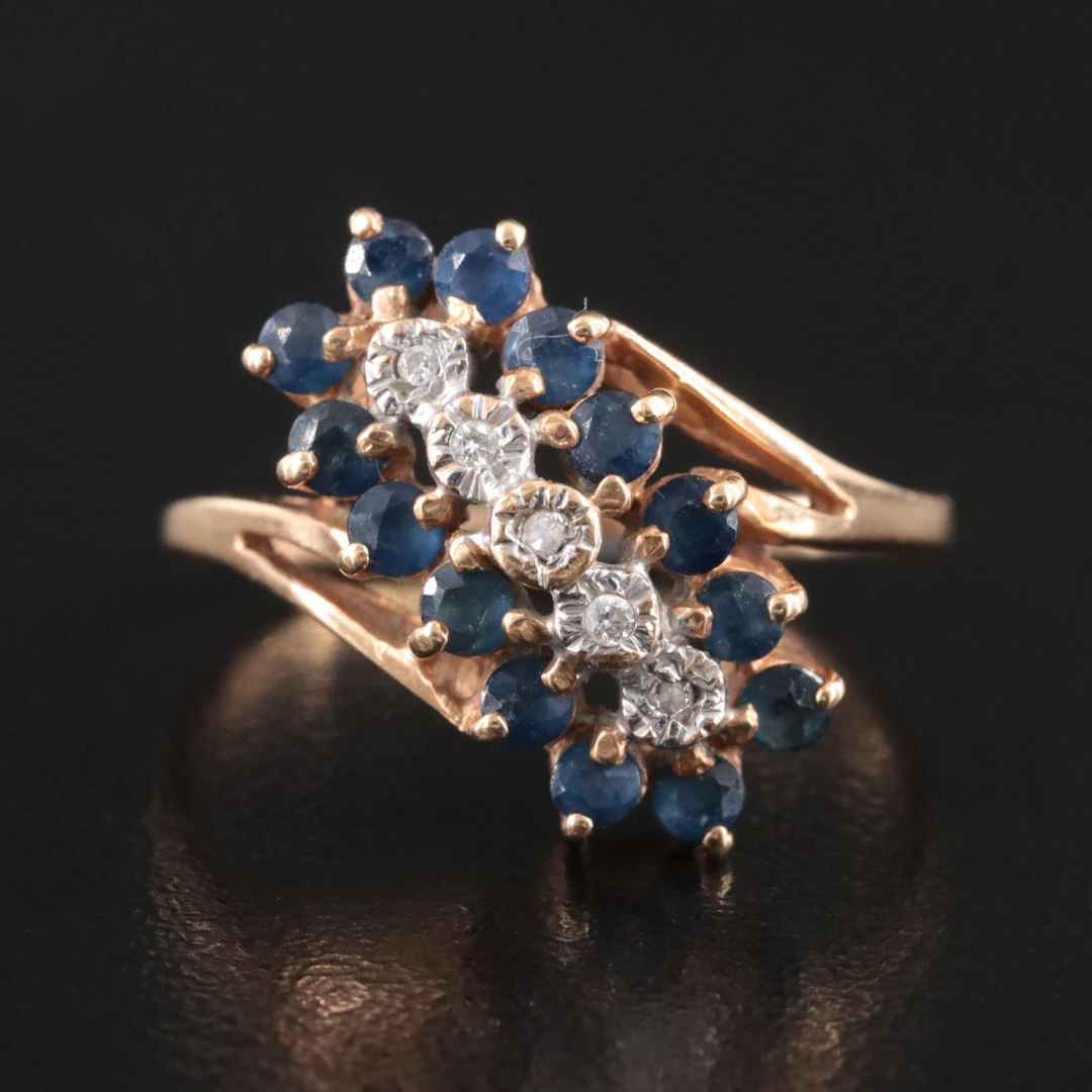 14K Sapphire and Diamond Asymmetrical Ring