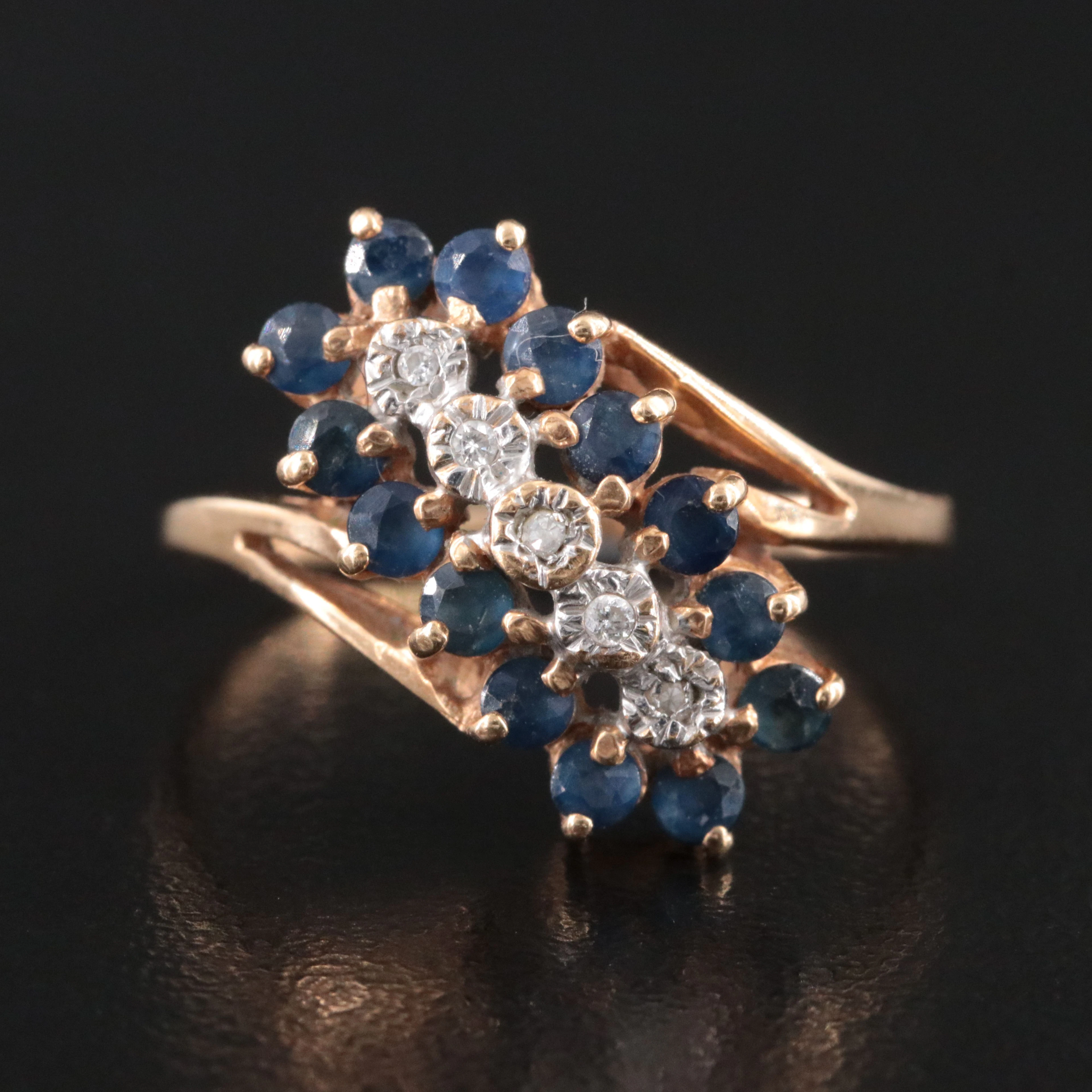 14K Sapphire and Diamond Asymmetrical Ring