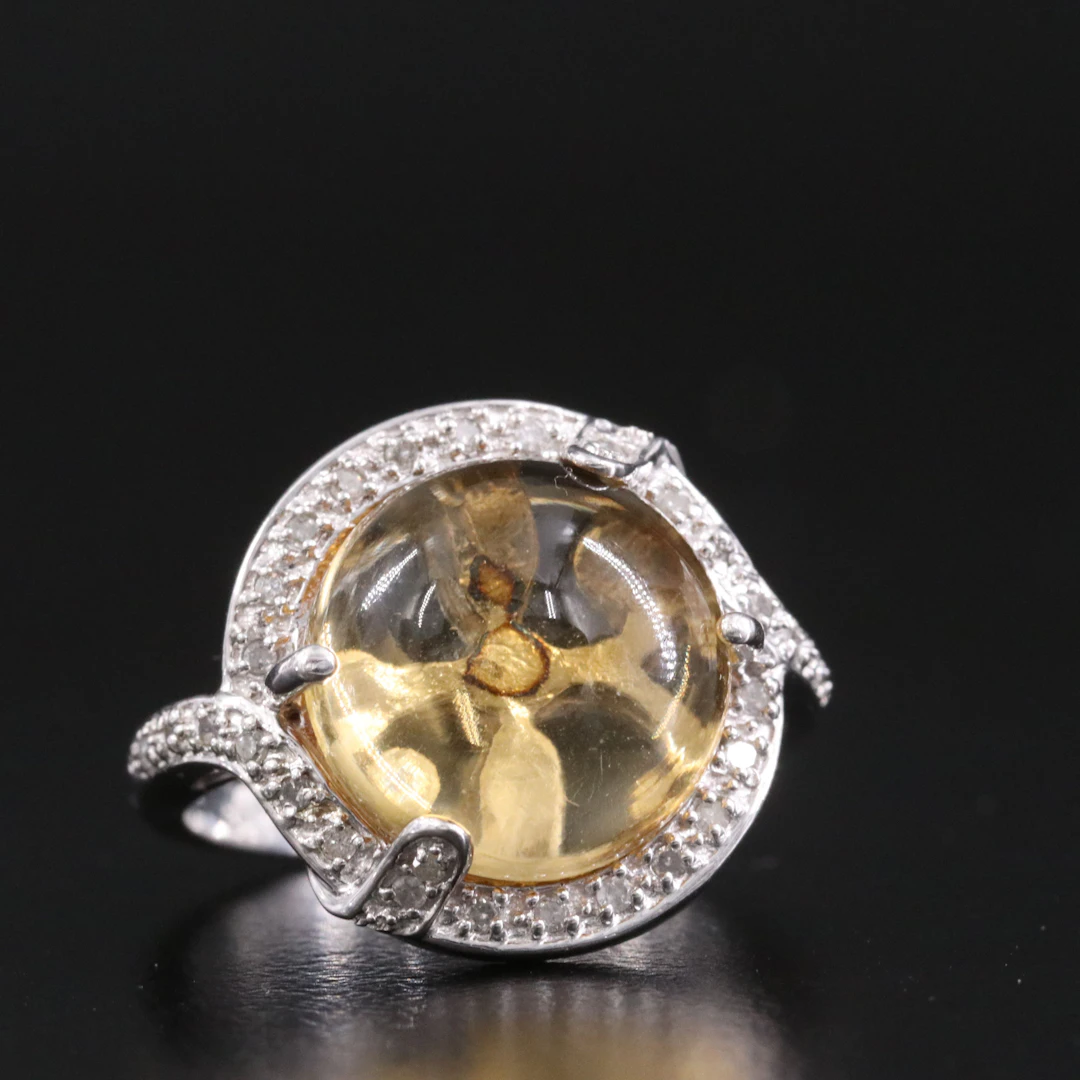 Sterling Citrine and Diamond Ring