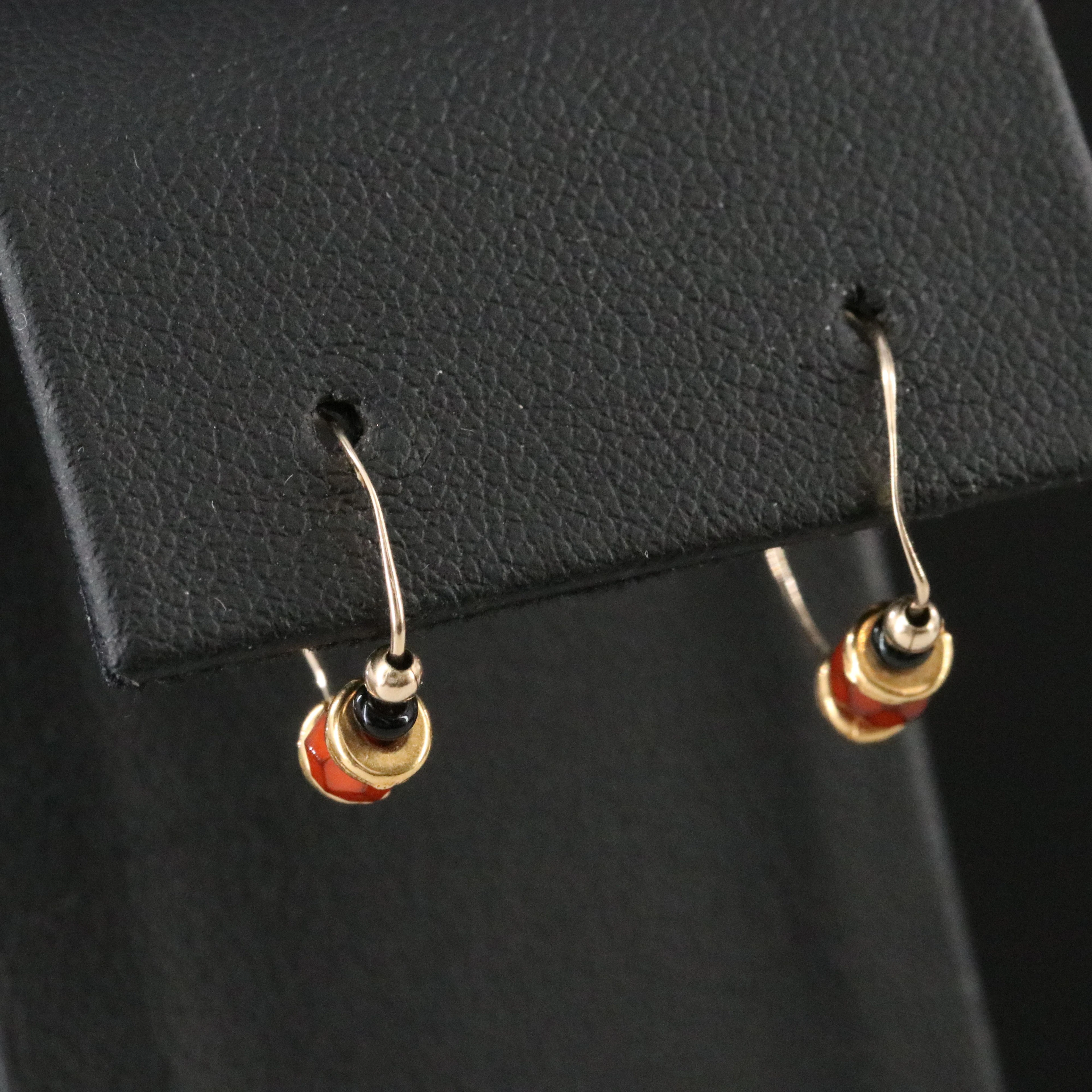 Black Onyx and Resin Enamel Bead Hoop Earrings