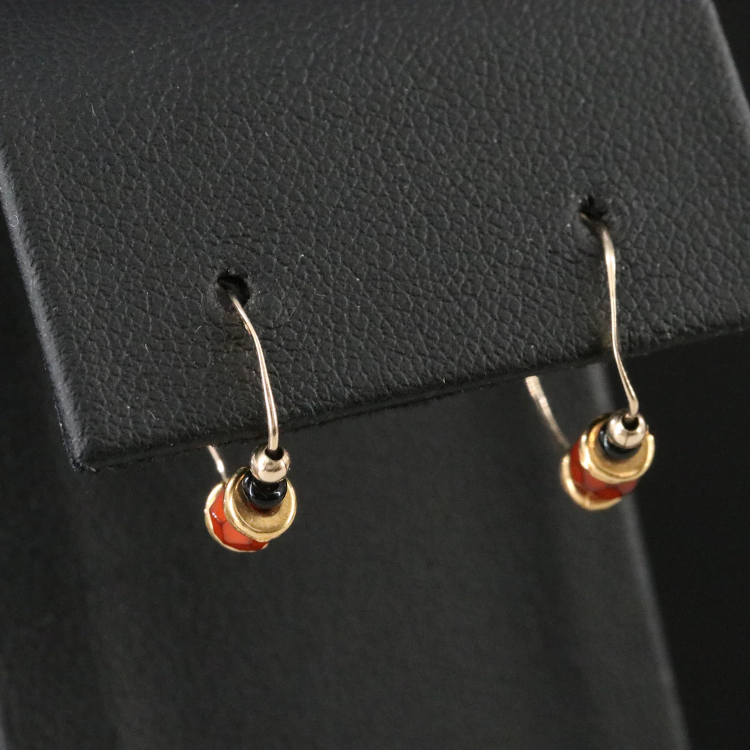 Black Onyx and Resin Enamel Bead Hoop Earrings