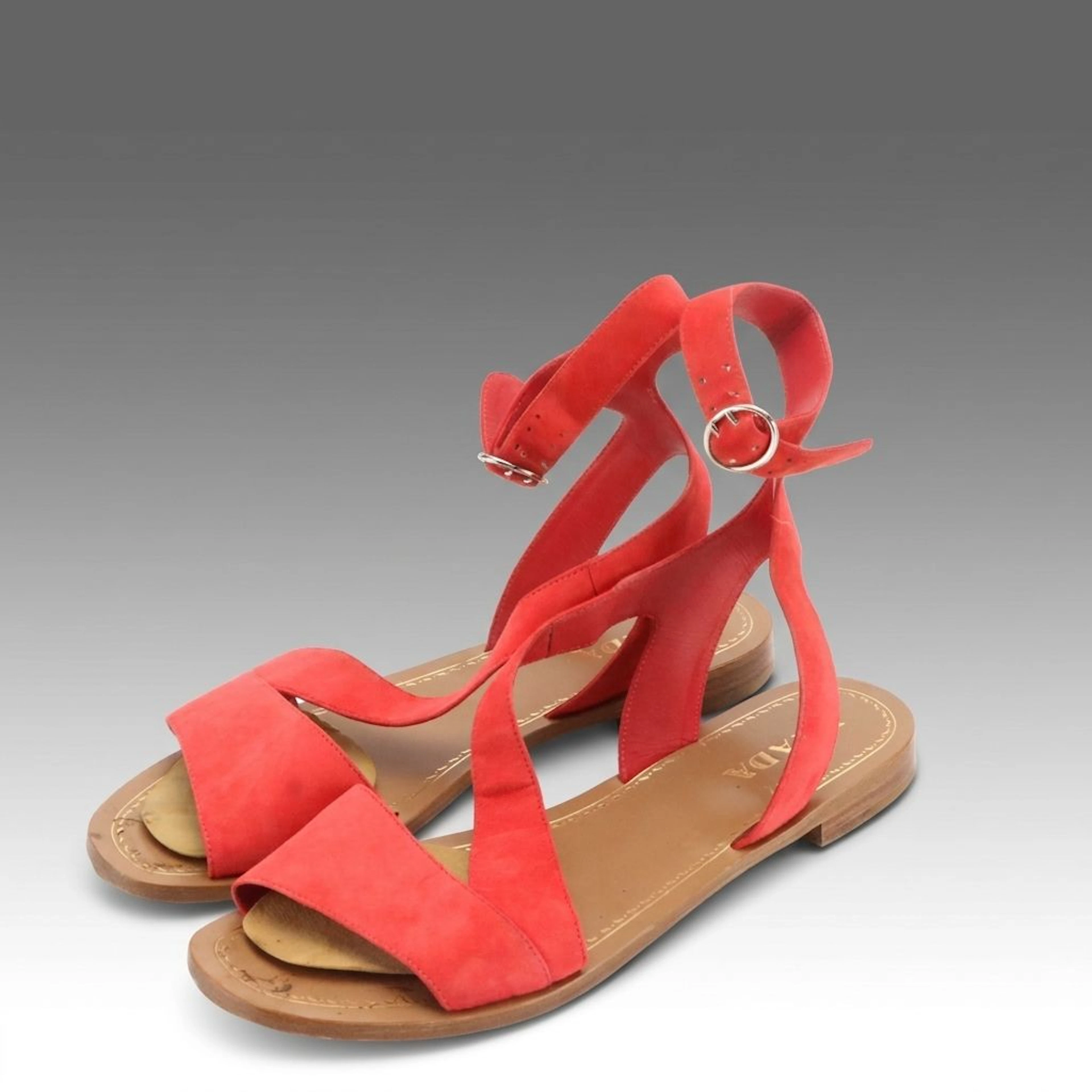 Prada Ankle Strap Sandals in Red Suede Leather