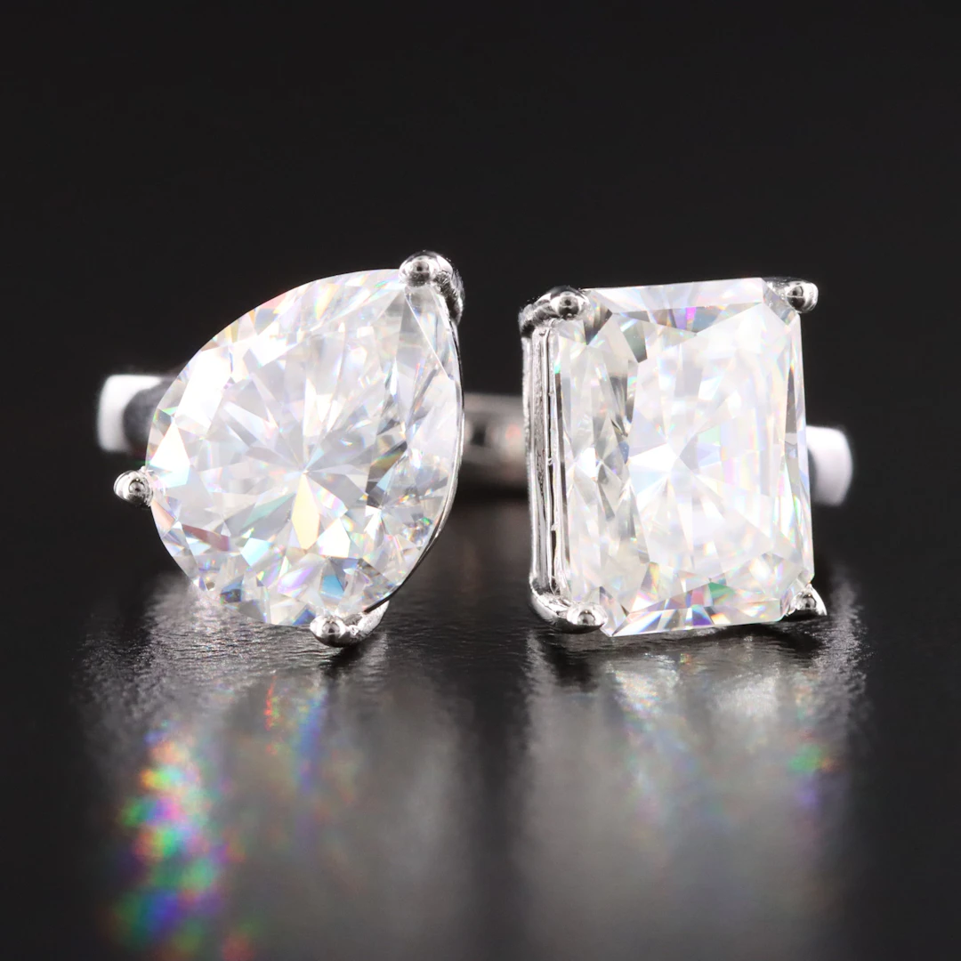 Sterling Two Stone Moissanite Ring