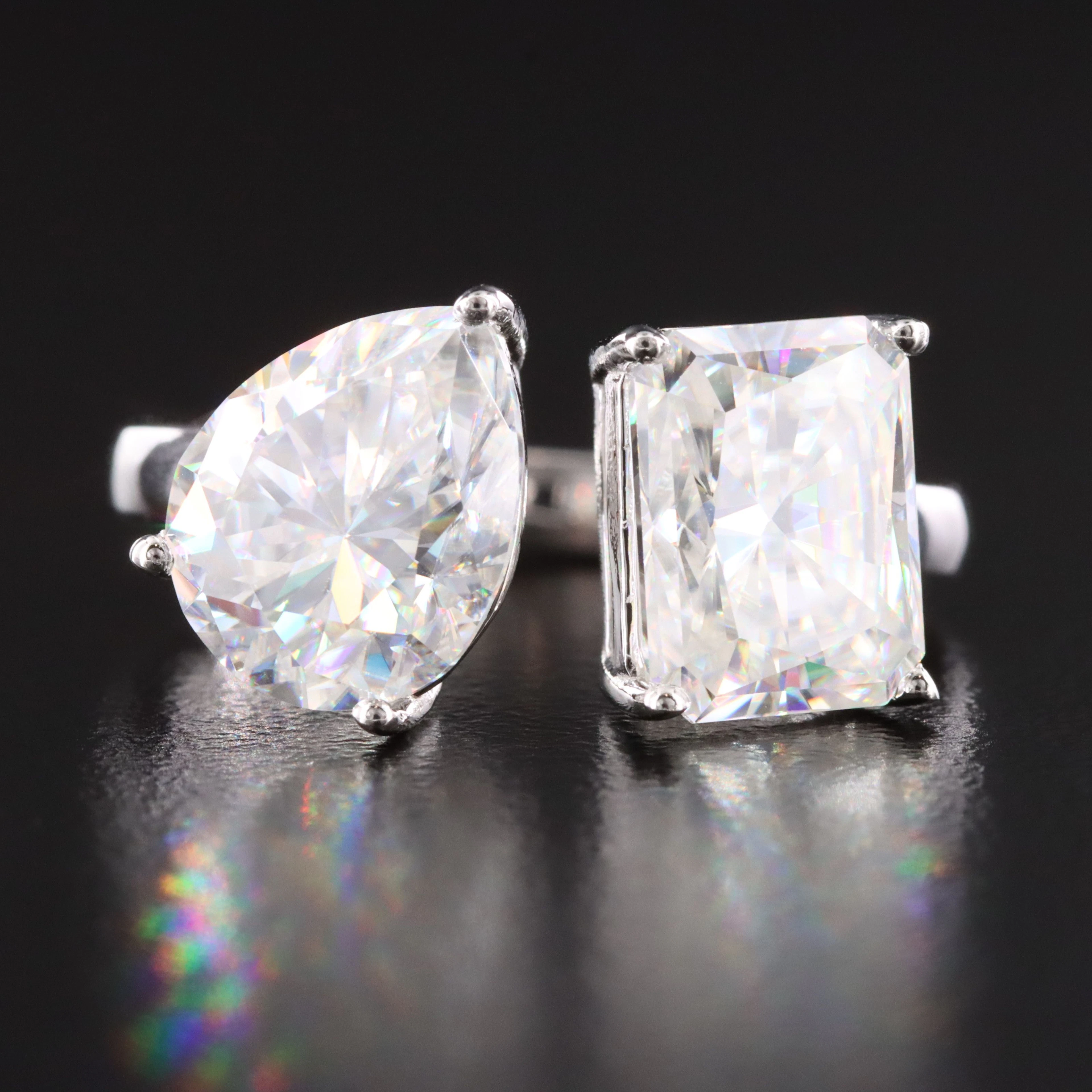 Sterling Two Stone Moissanite Ring