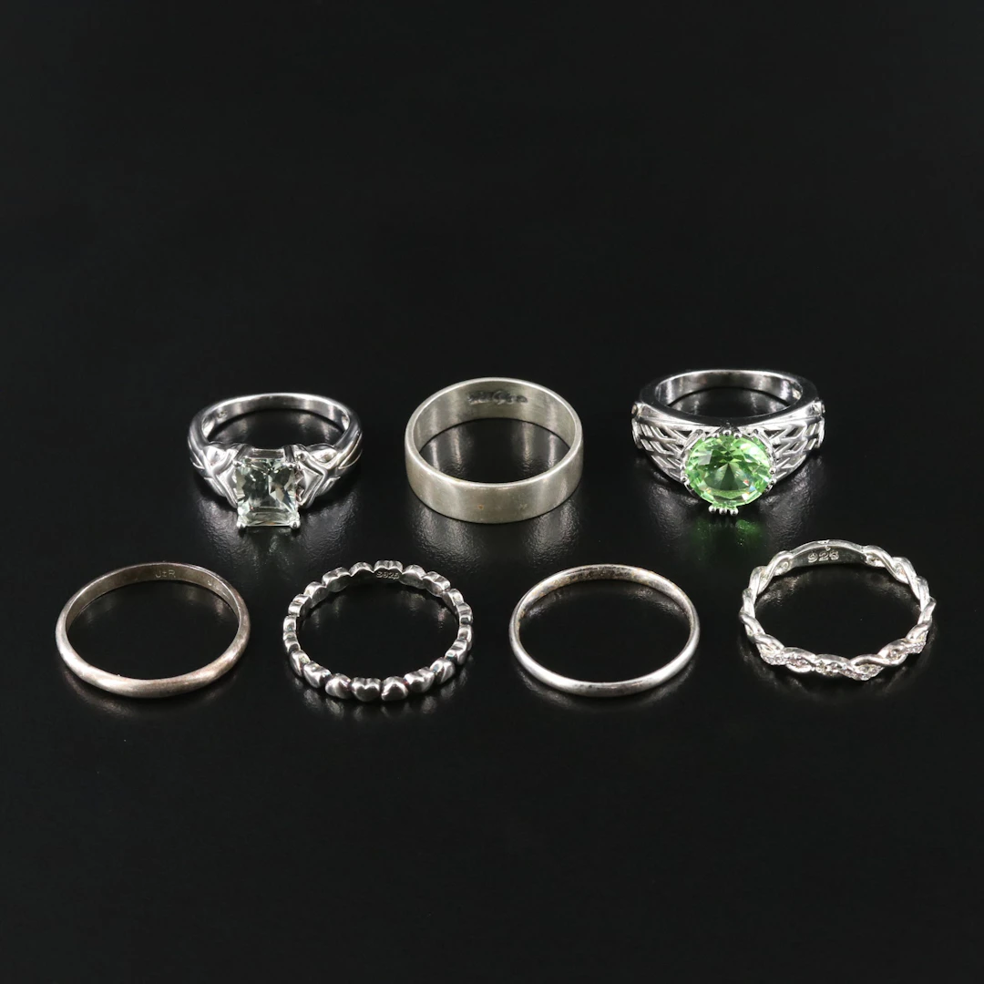Sterling Gemstone Ring Collection with Prasiolite, and CZ
