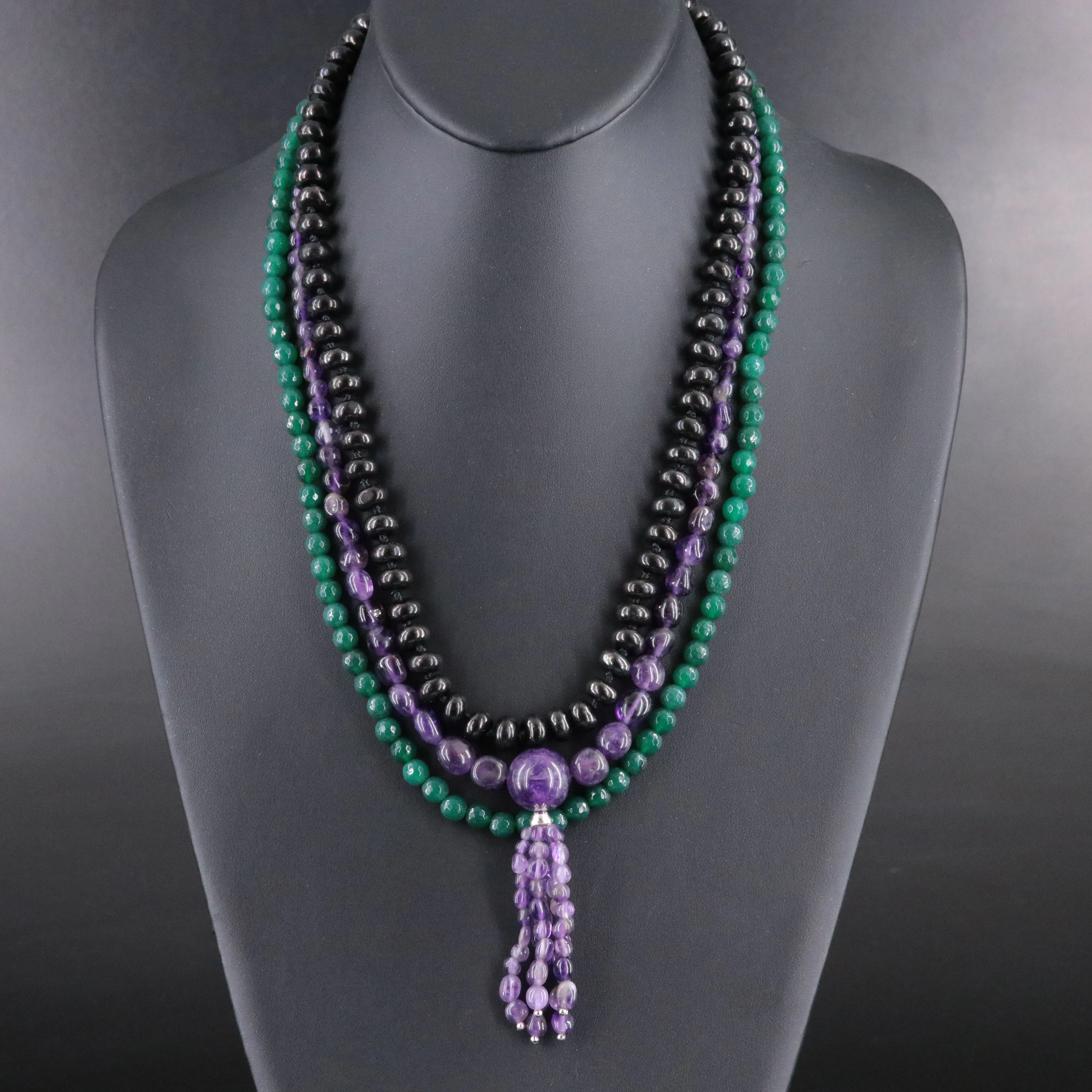 Desert Rose Trading, Amethyst, Chalcedony & Black Onyx Featured in Necklace Lot