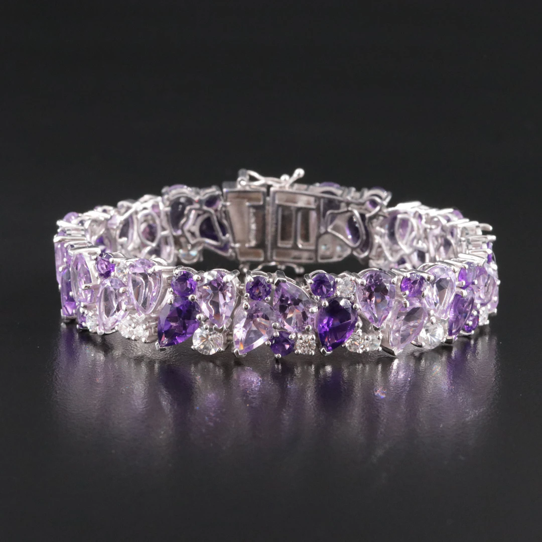 Sterling Amethyst Panel Bracelet