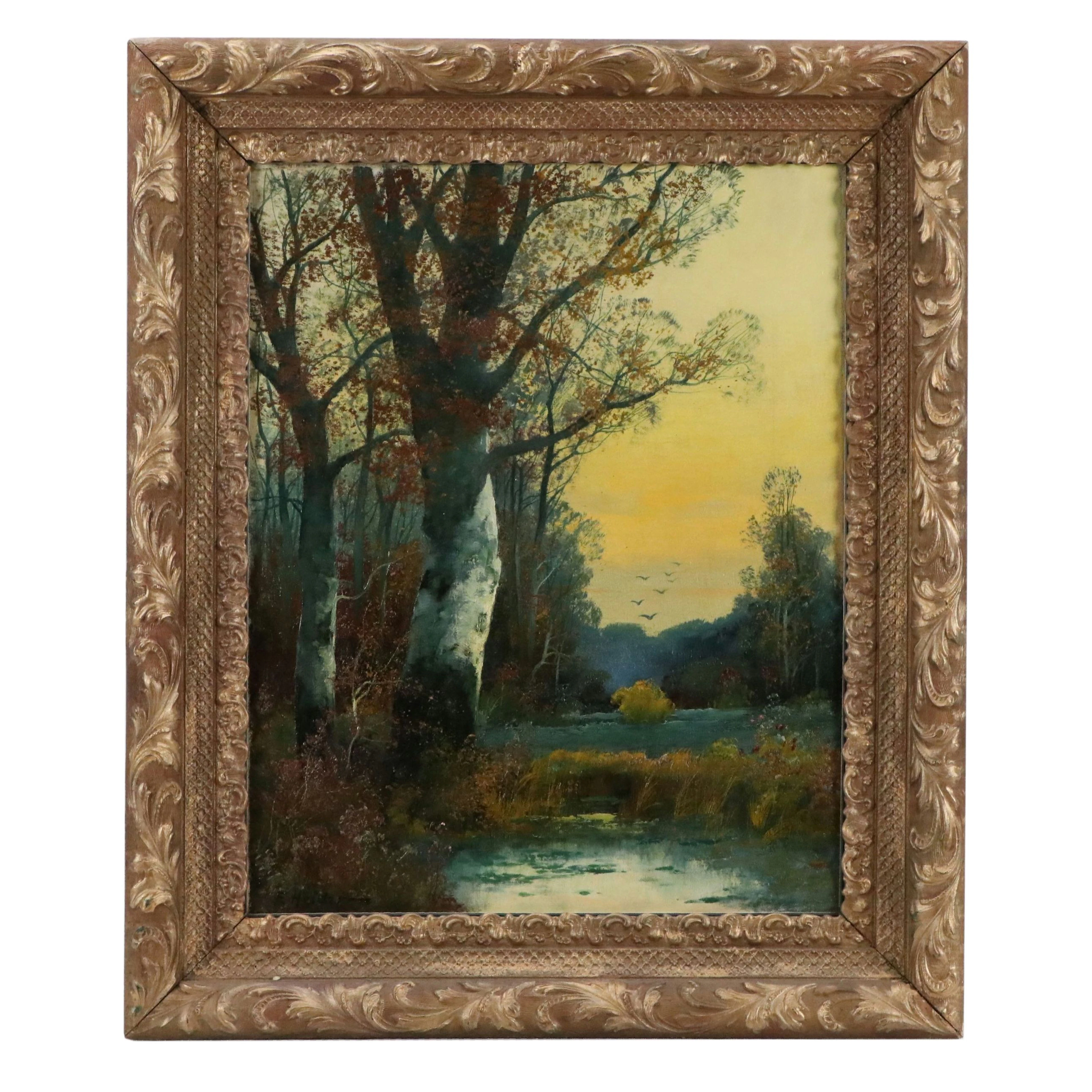 Landscape Oil Painting with Beech Trees Attributed to Fritz von Heider