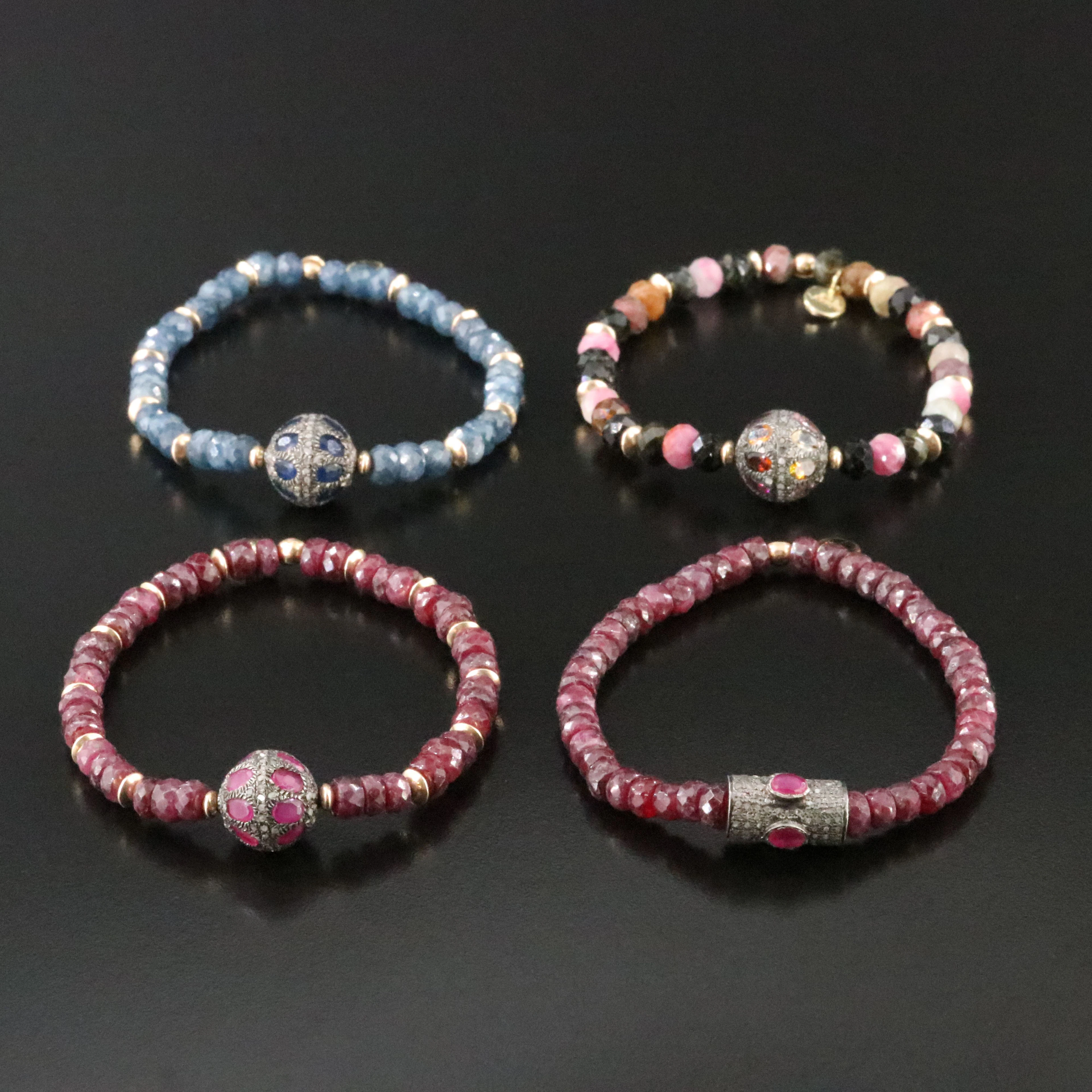 Beaded Bracelet Collection Featuring Ruby, Tourmaline and Diamond Accents