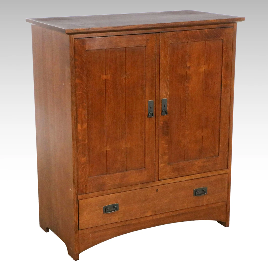 Stickley Craftsman Style Oak Media Armoire, Late 20th Century