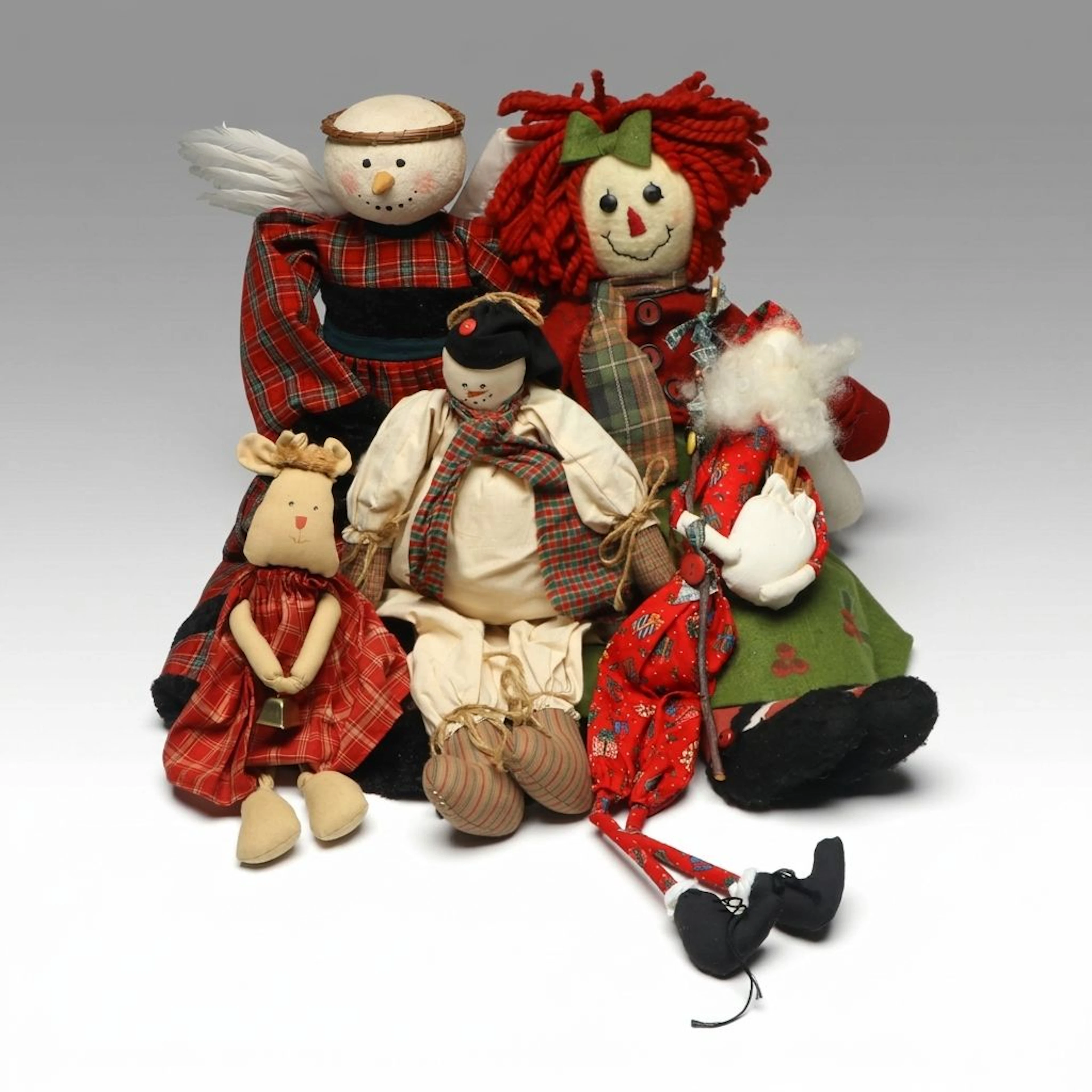 Primitive Style Angel Snowman and Santa Wall Hangings with Shelf Sitters