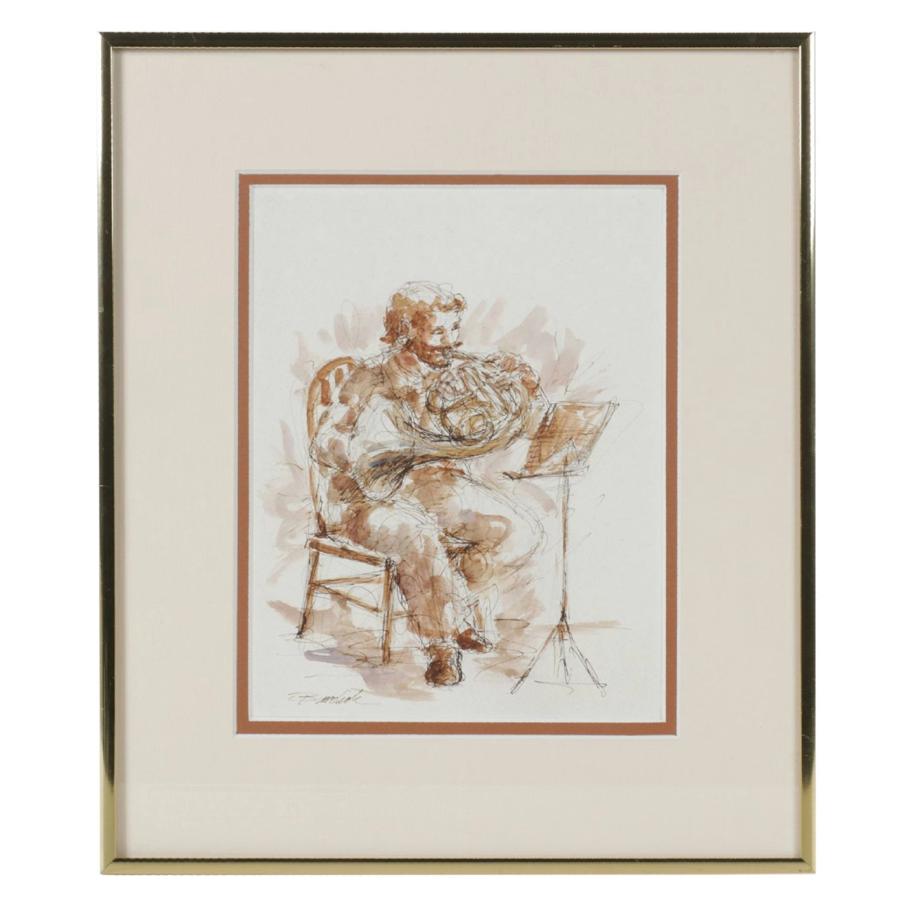 Charles Burdick Watercolor Painting "Horn Player"