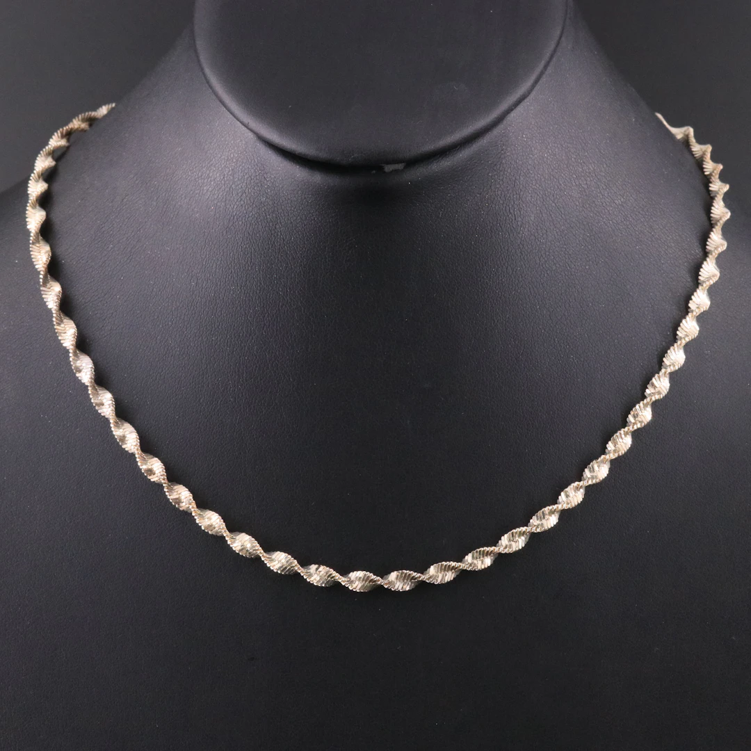 Sterling Twisted Herringbone Chain Necklace