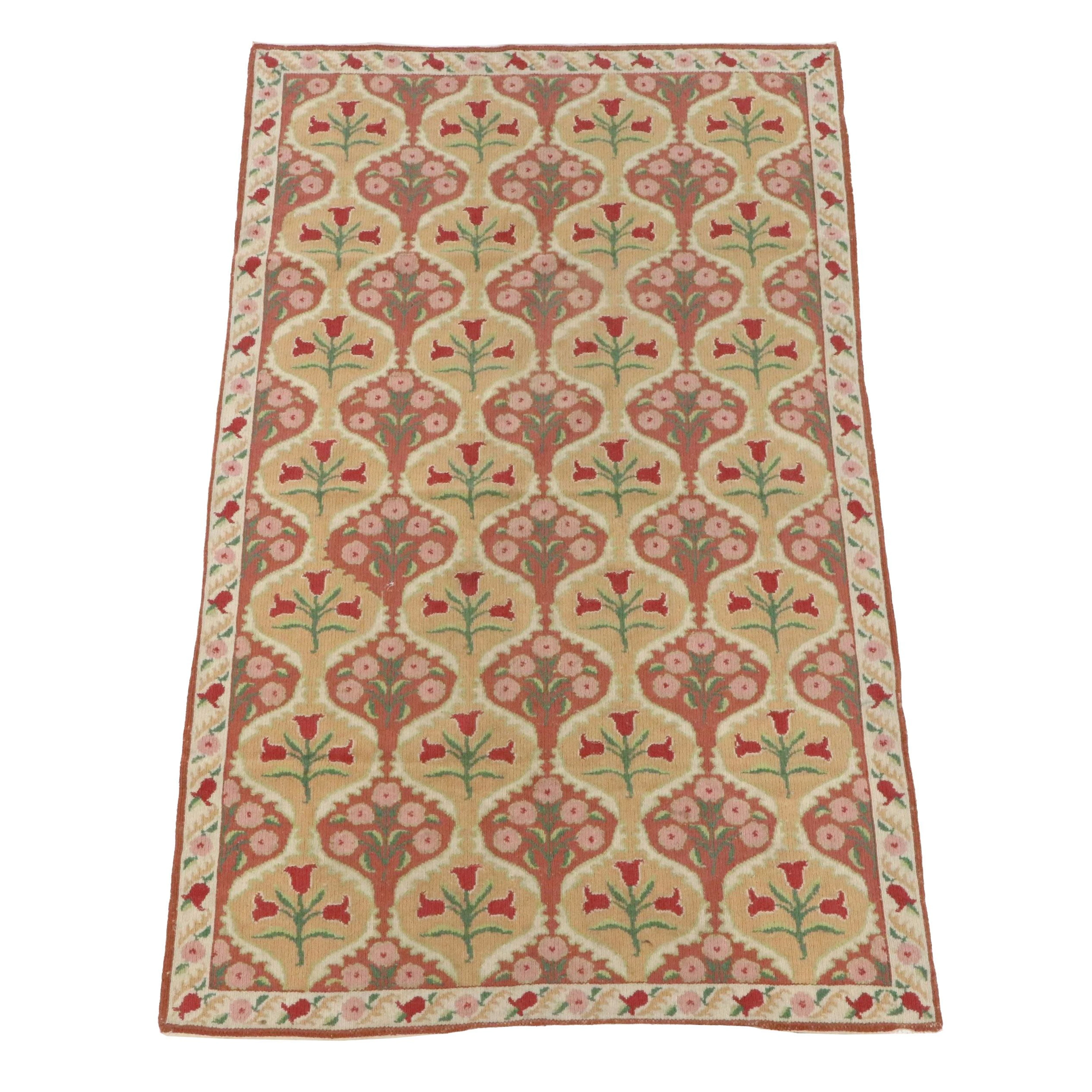 3'7 x 6'7 Handmade Floral Portuguese Needlepoint Area Rug