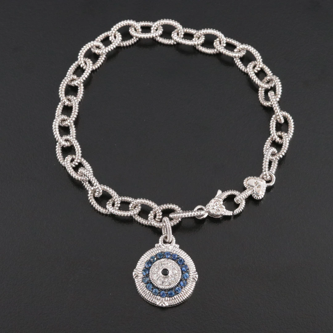Judith Ripka Sterling Sapphire and White Sapphire Evil Eye Bracelet