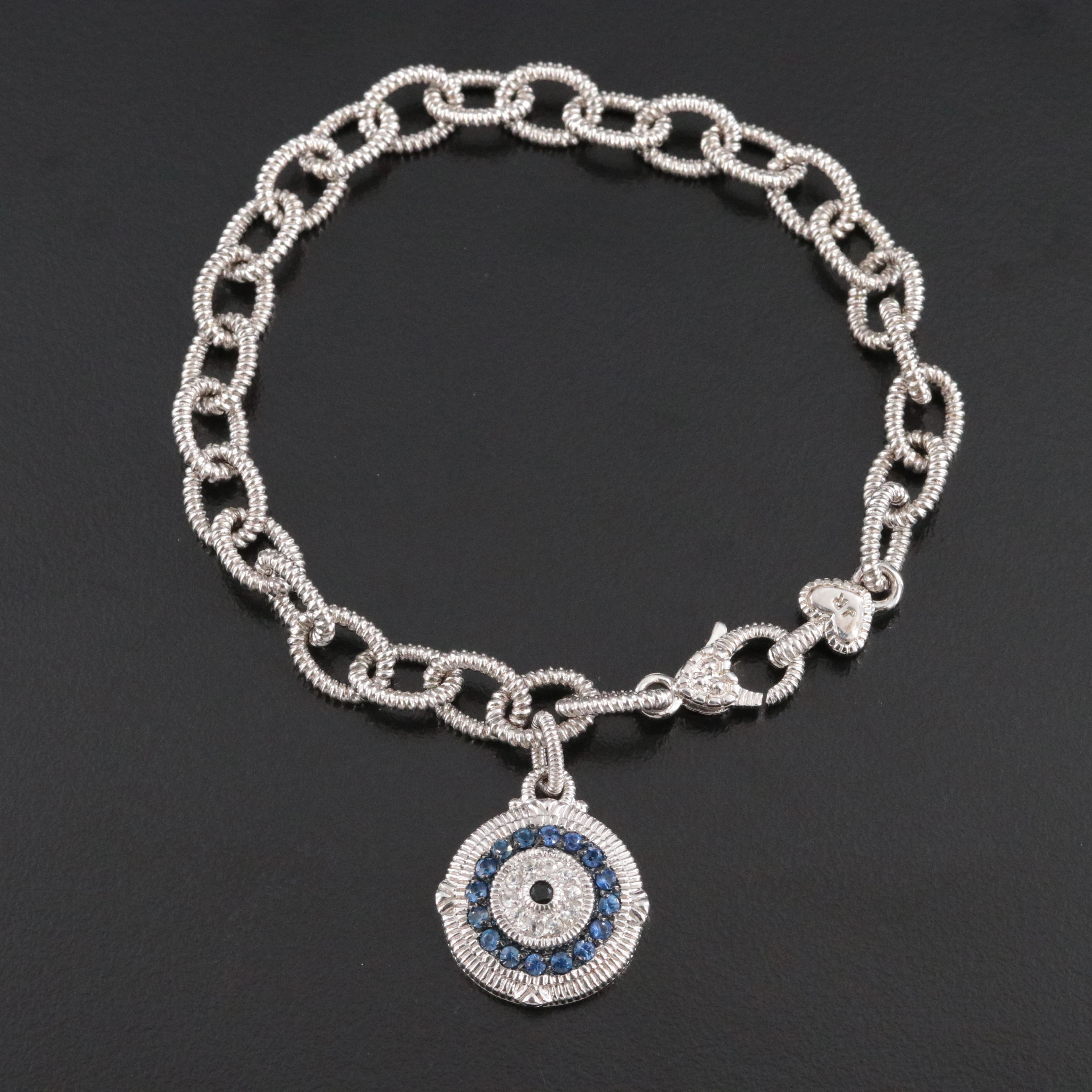 Judith Ripka Sterling Sapphire and White Sapphire Evil Eye Bracelet