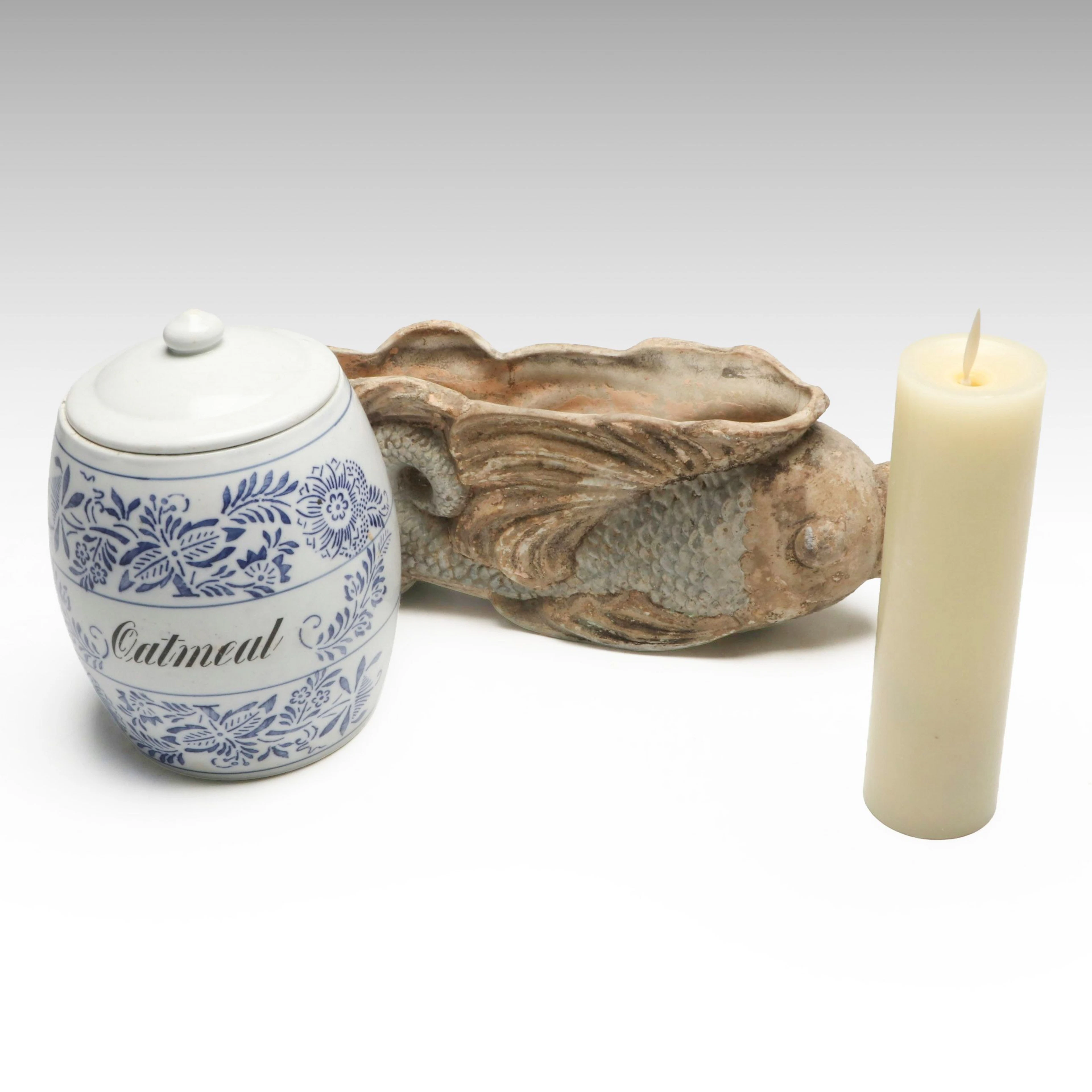 German Blue Onion Style Oatmeal Container with Other Décor
