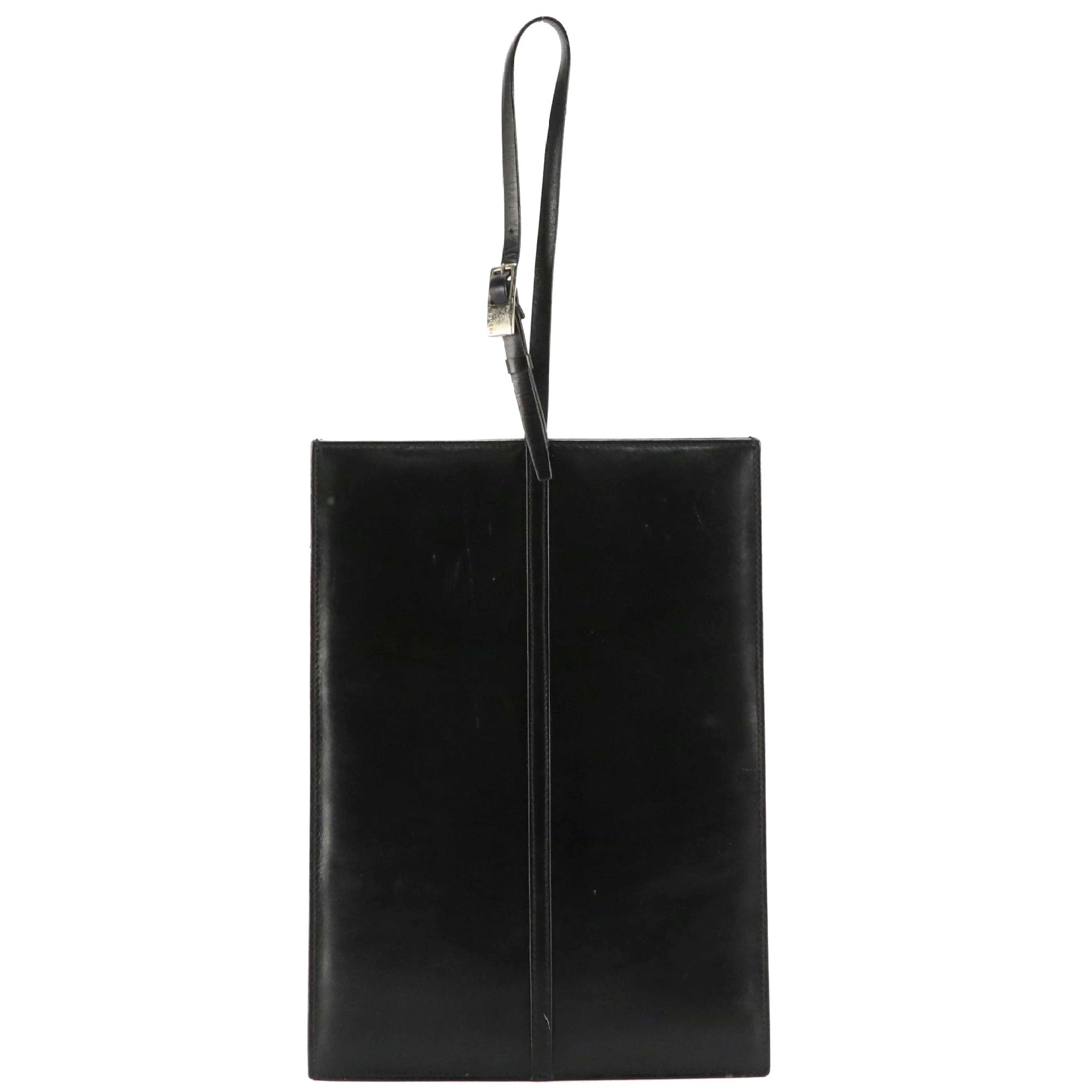 Gucci Flat Buckle Strap Handbag in Black Calfskin Leather