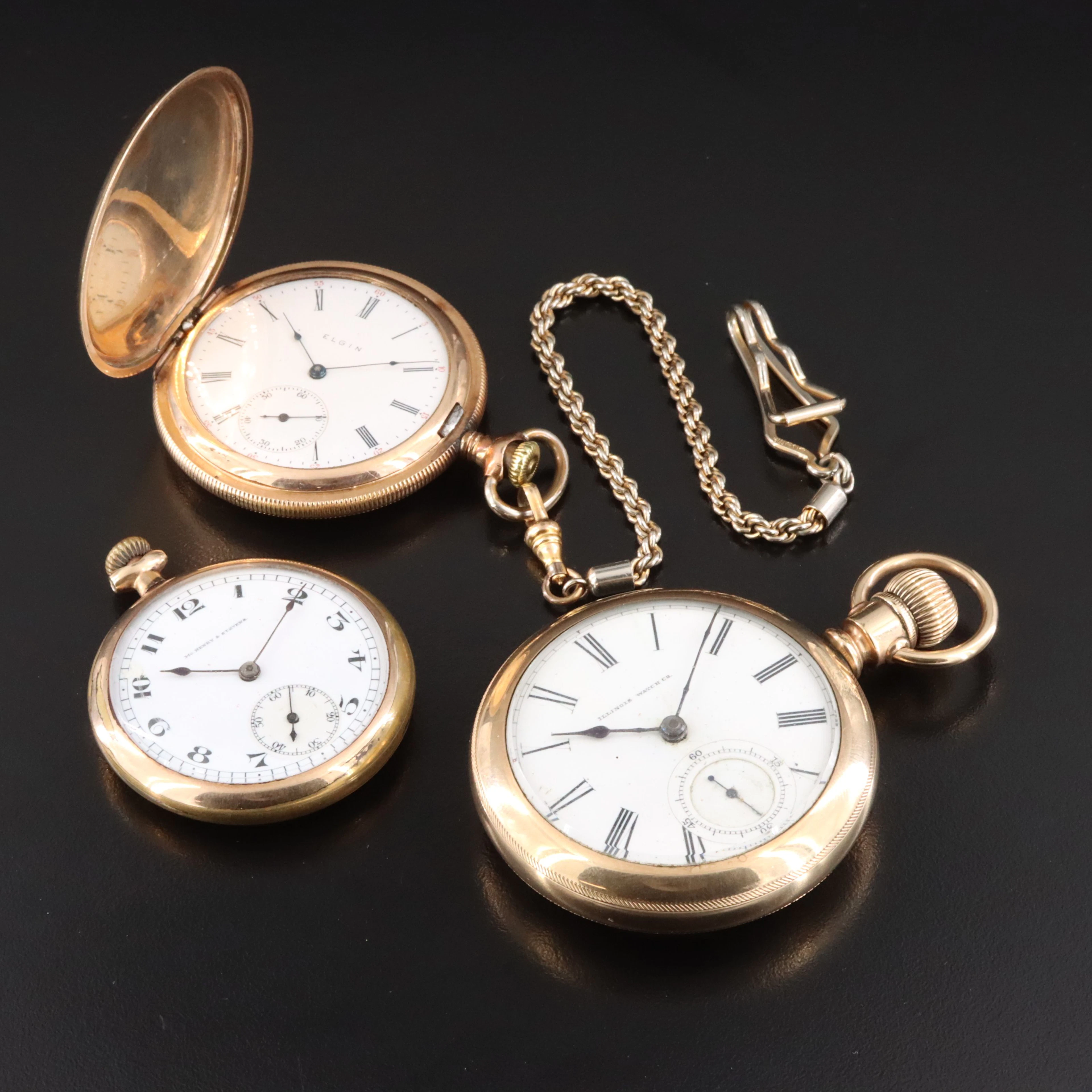 Elgin, Illinois and Mc.Henry & Stevens Selection of Gold-Filled Pocket Watches
