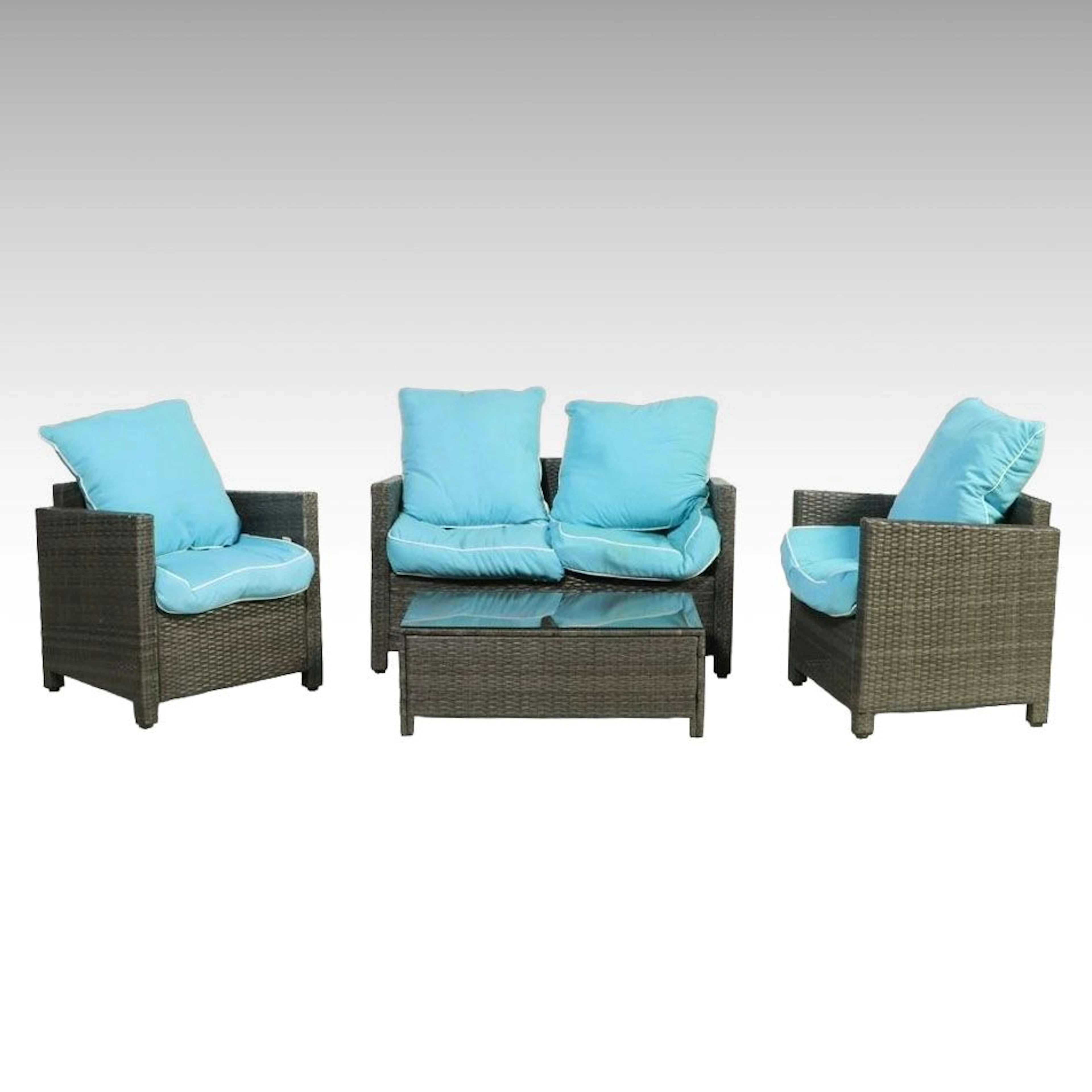 PE Rattan Patio Conversation Set with Nautica Cushions