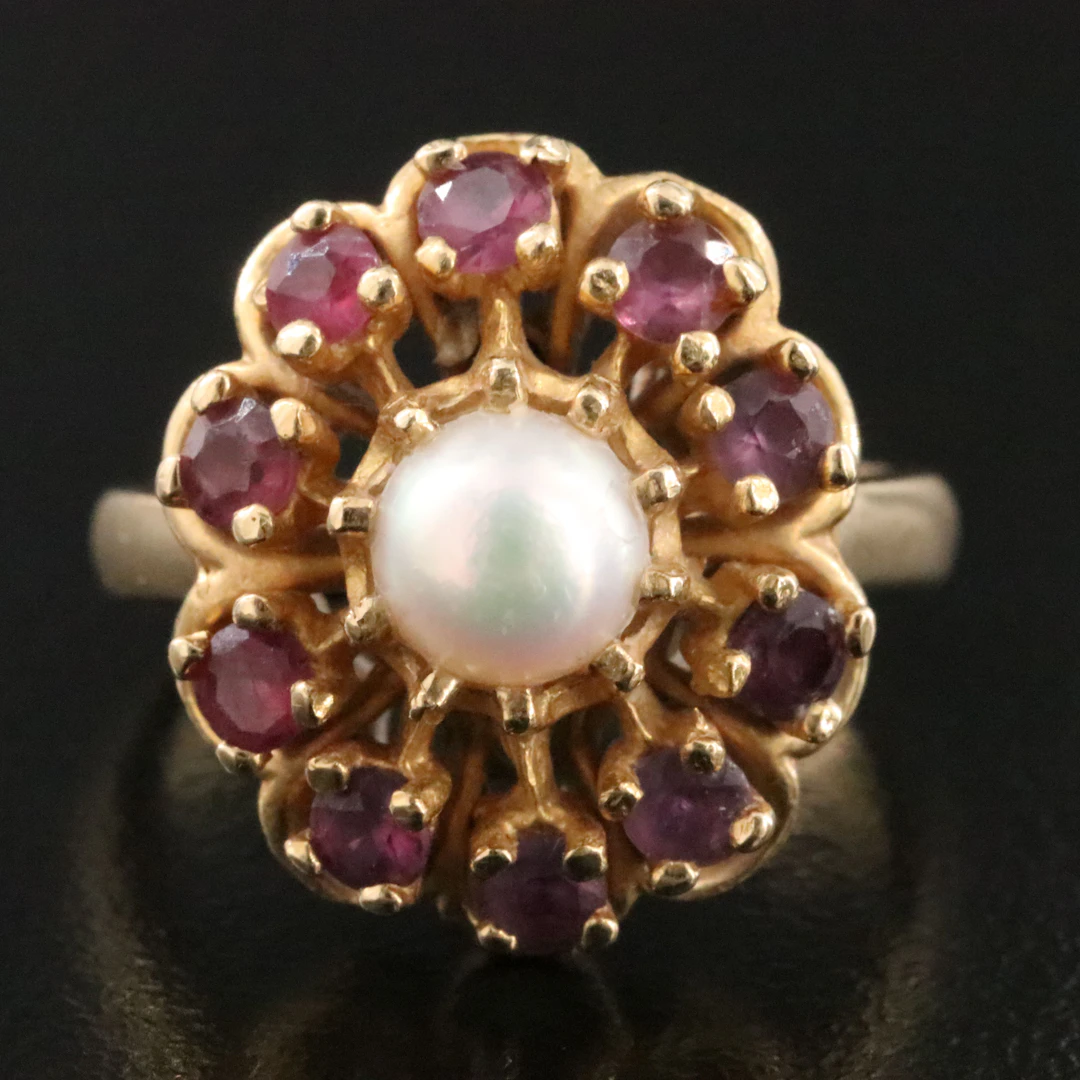 Vintage 14K Pearl and Ruby Ring