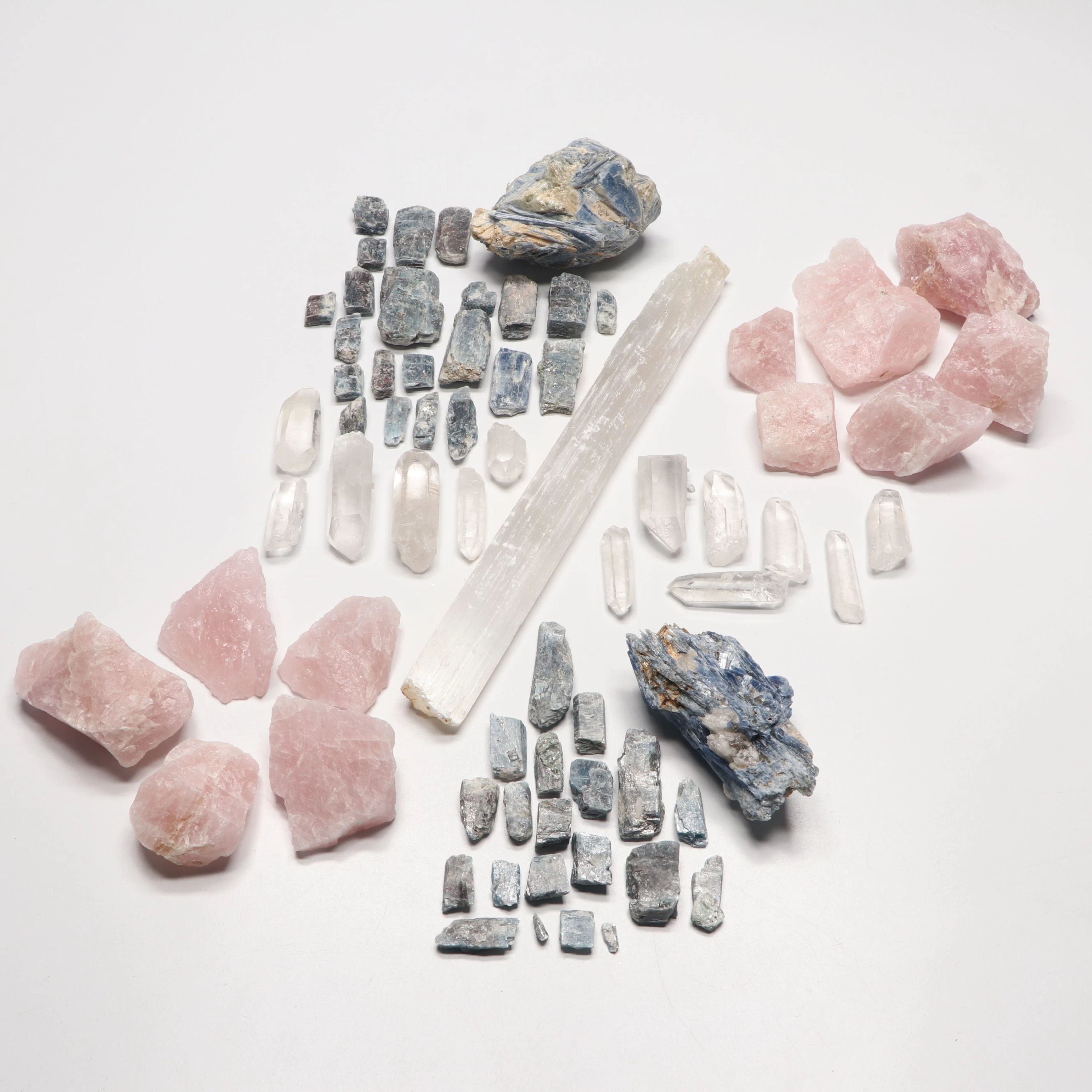 Selenite Wand, Blue Kyanite, Rose Quartz, and More Mineral Specimens