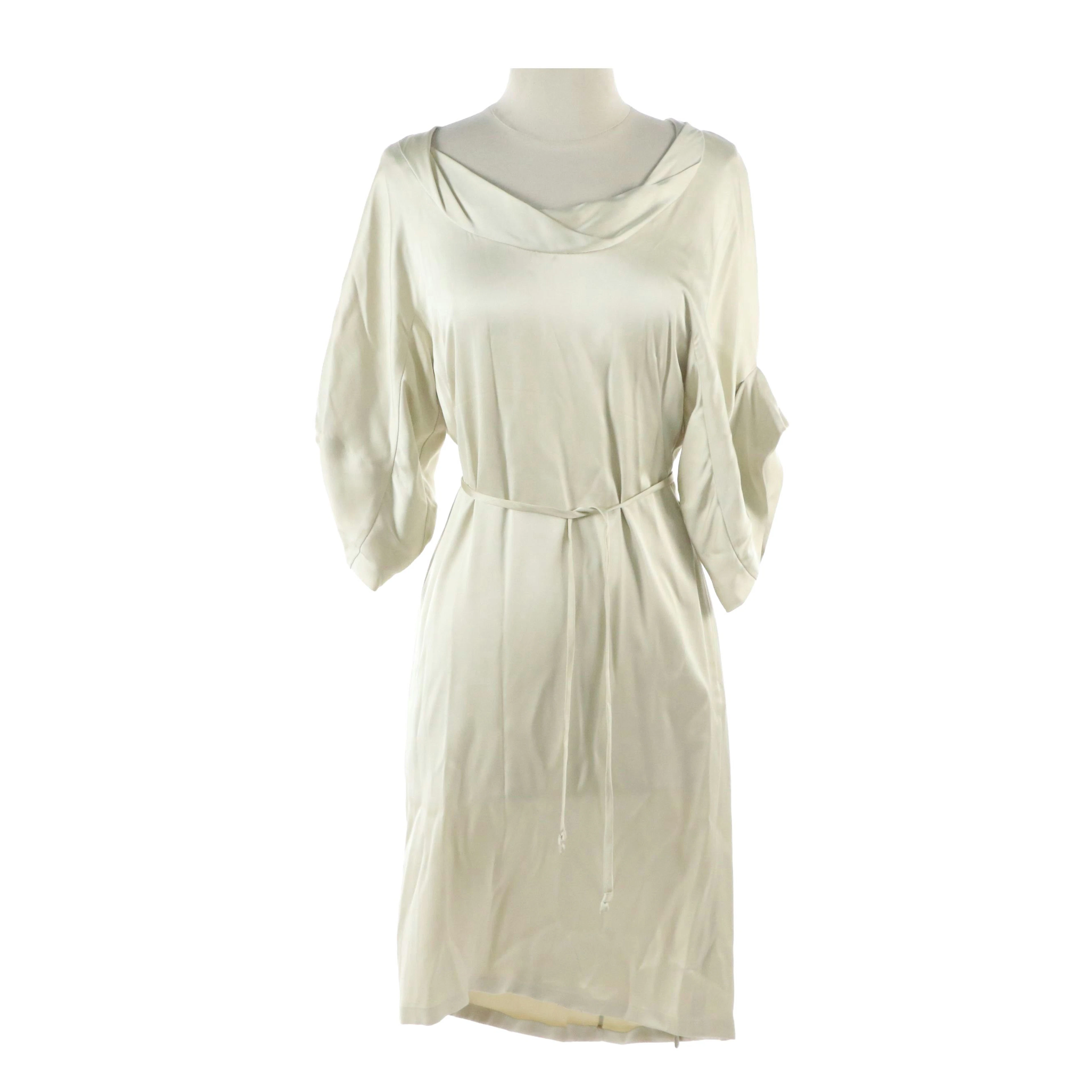 Bottega Veneta Champagne Silk Sheath Dress with Scooped Neckline &