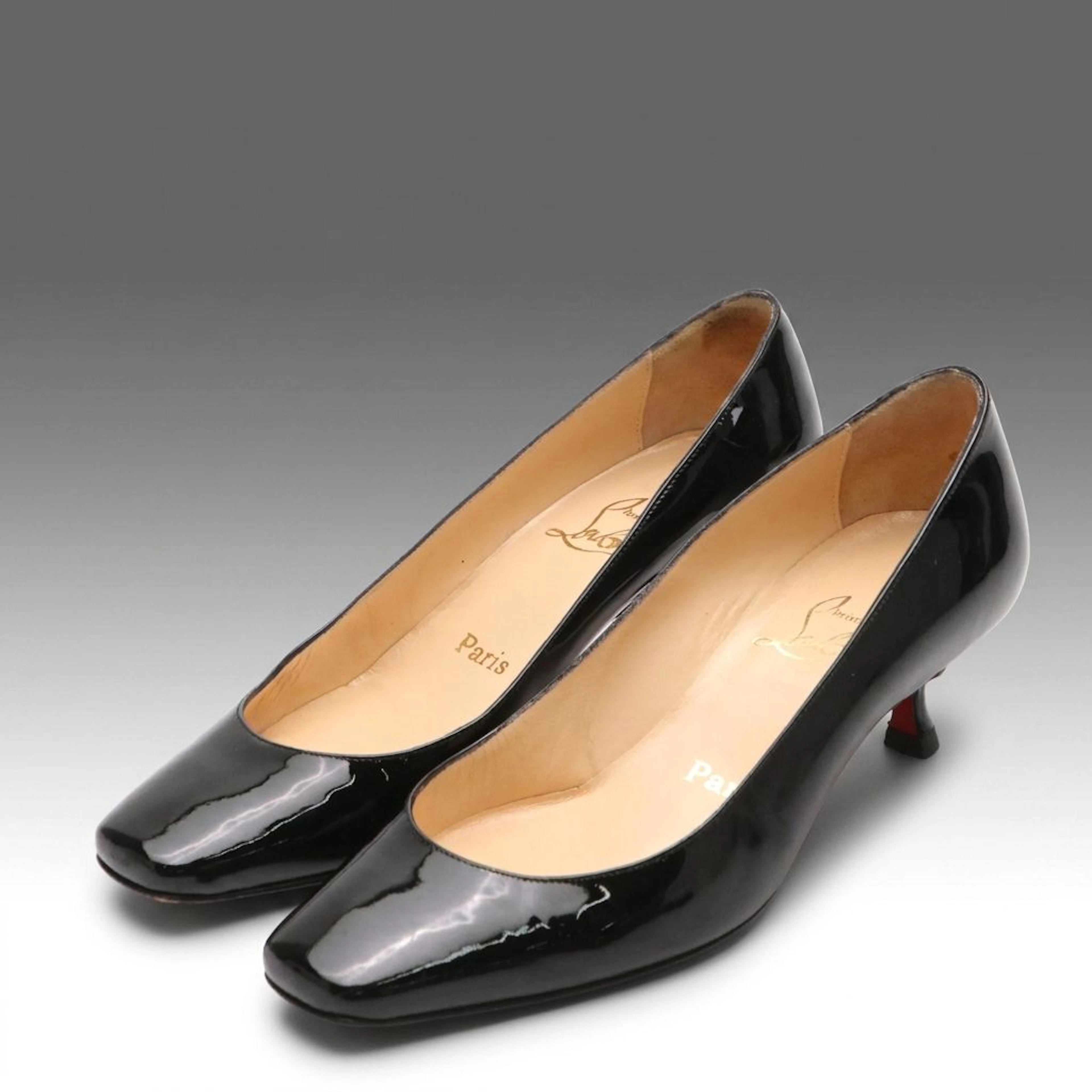 Christian Louboutin Black Patent Leather Square-Toe Pumps