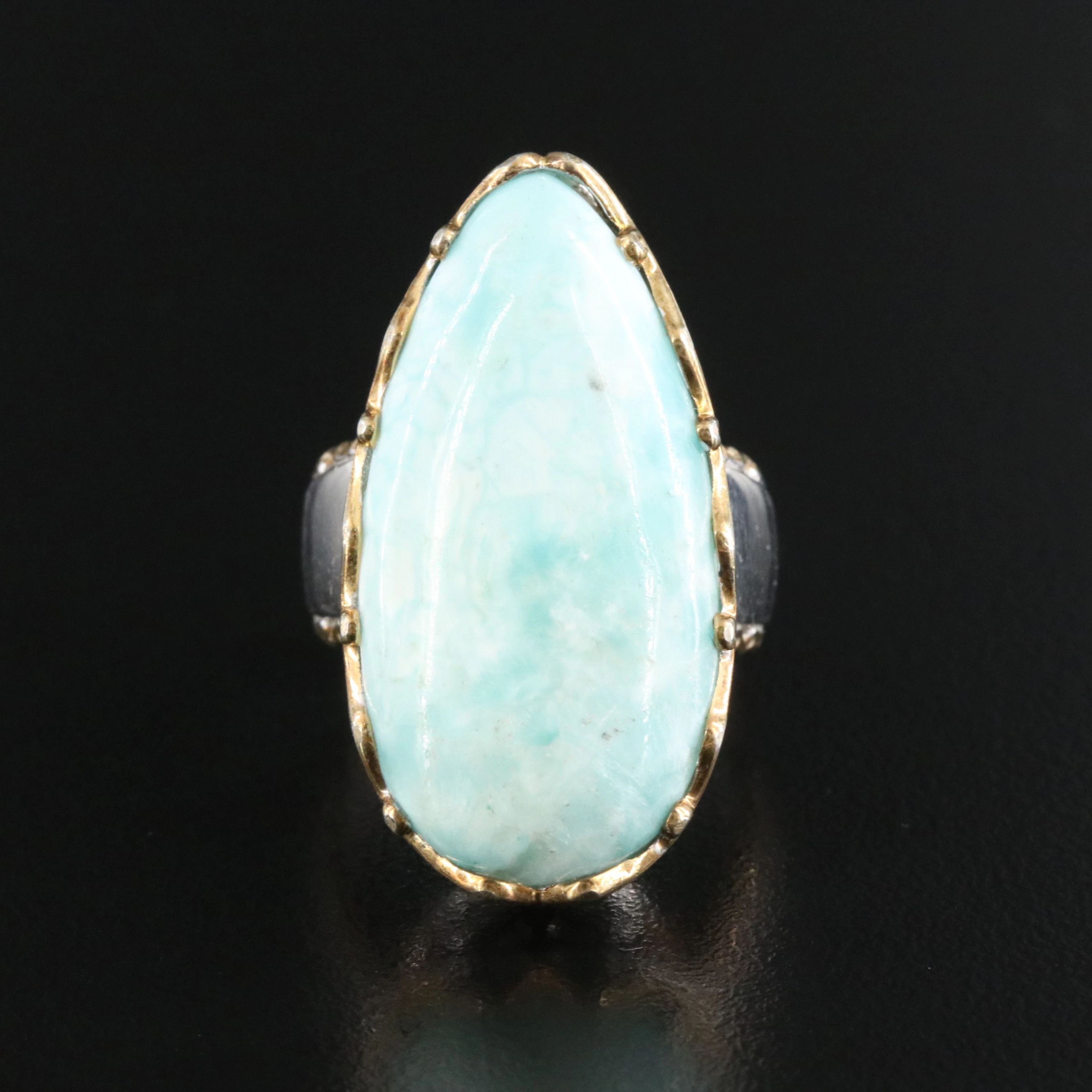 Sterling Larimar Ring with Gold Tone Accents