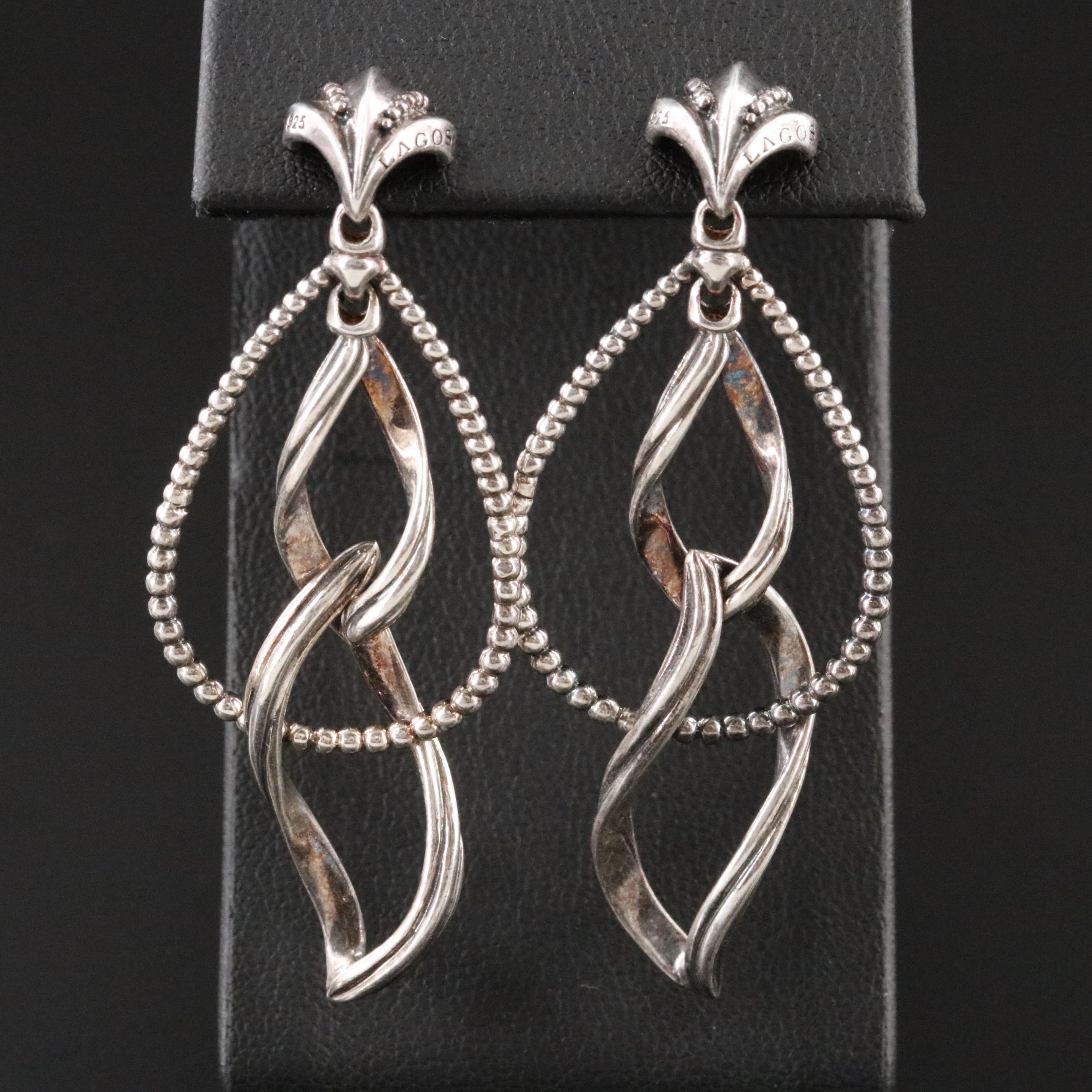 Lagos Signature Caviar Sterling Teardrop Swirl Link Earrings