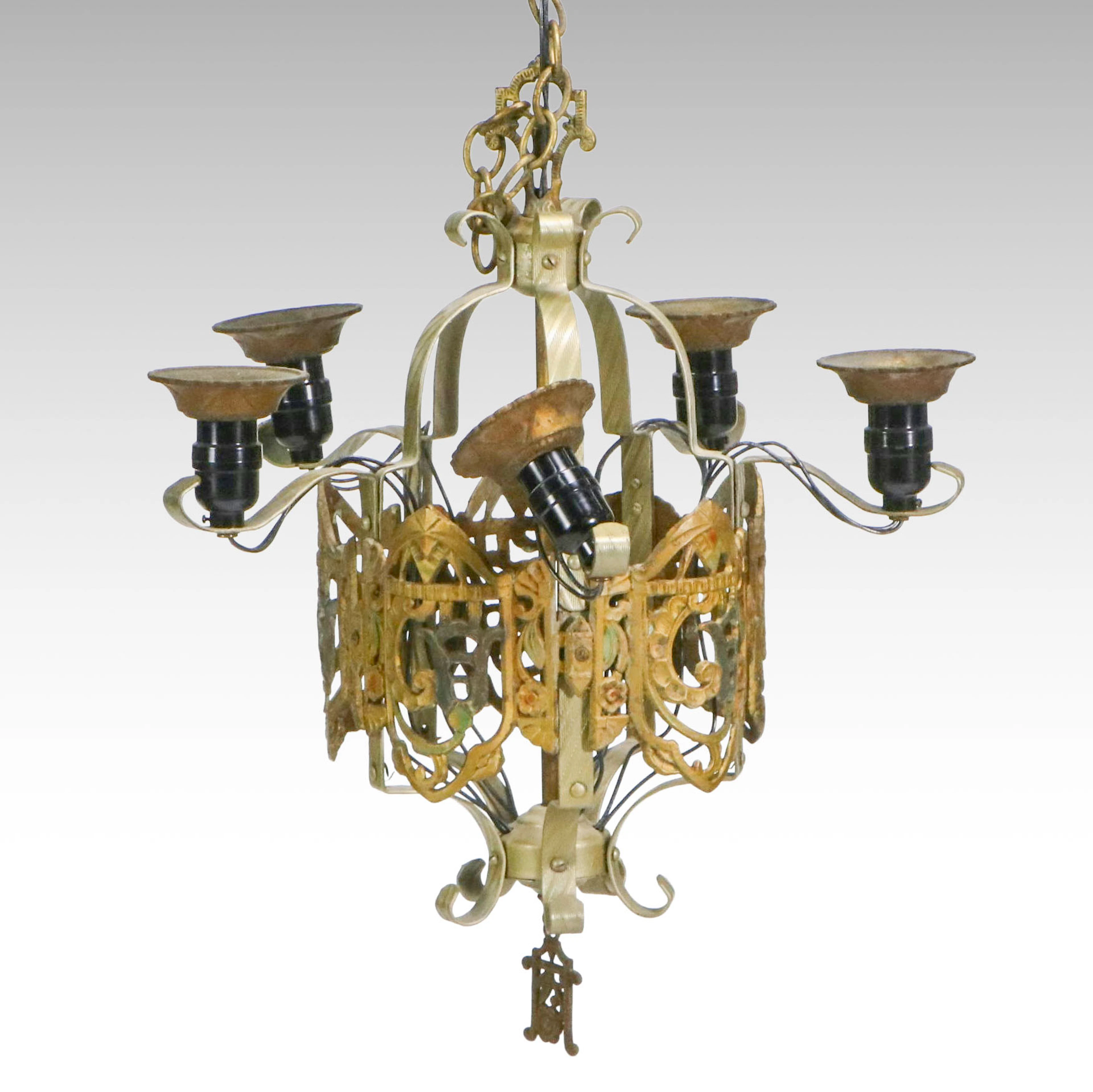 Spanish Gothic Style Polychrome Cast Iron Chandelier