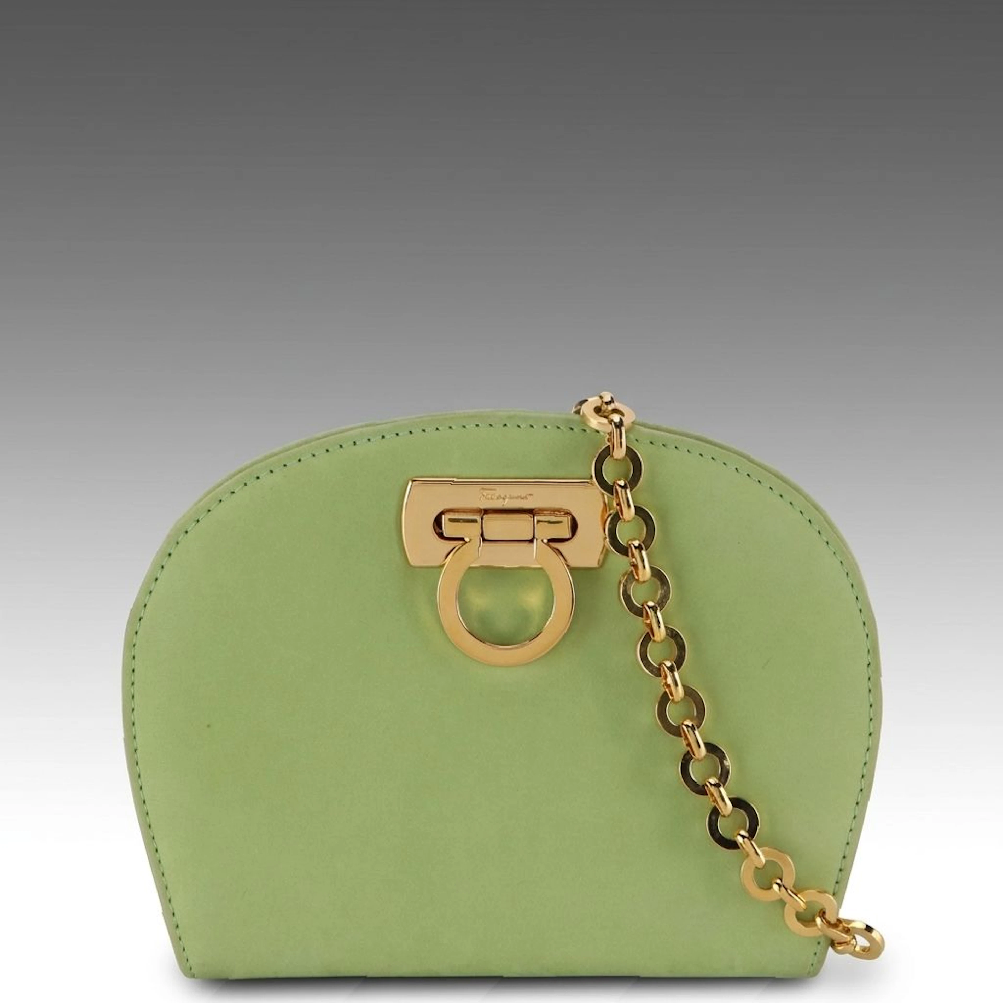 Salvatore Ferragamo Gancini Clasp Chain Strap Mini Crossbody Bag in Green Suede
