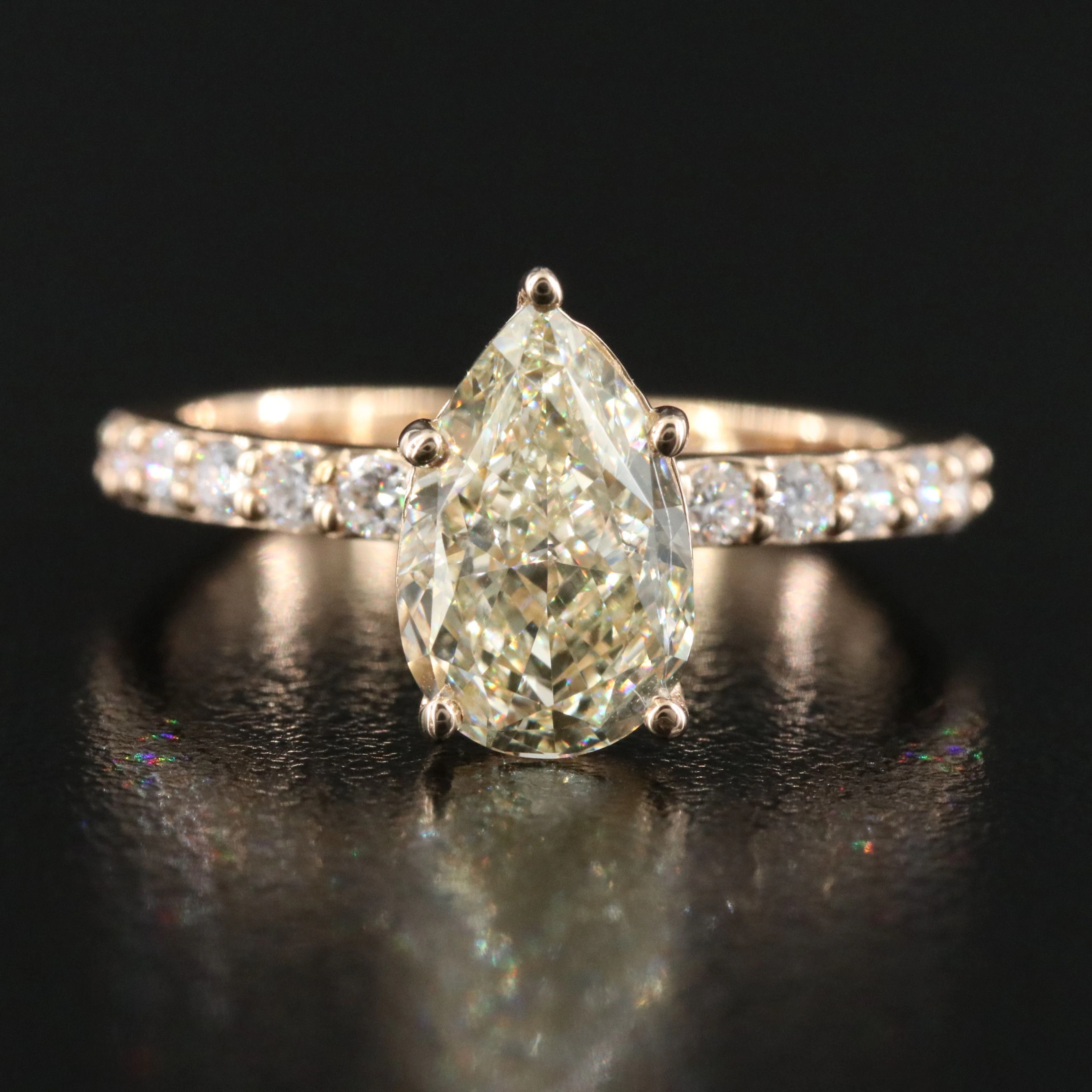 14K 2.48 CTW Lab Grown Diamond Ring with Light Yellow Center and IGI Report