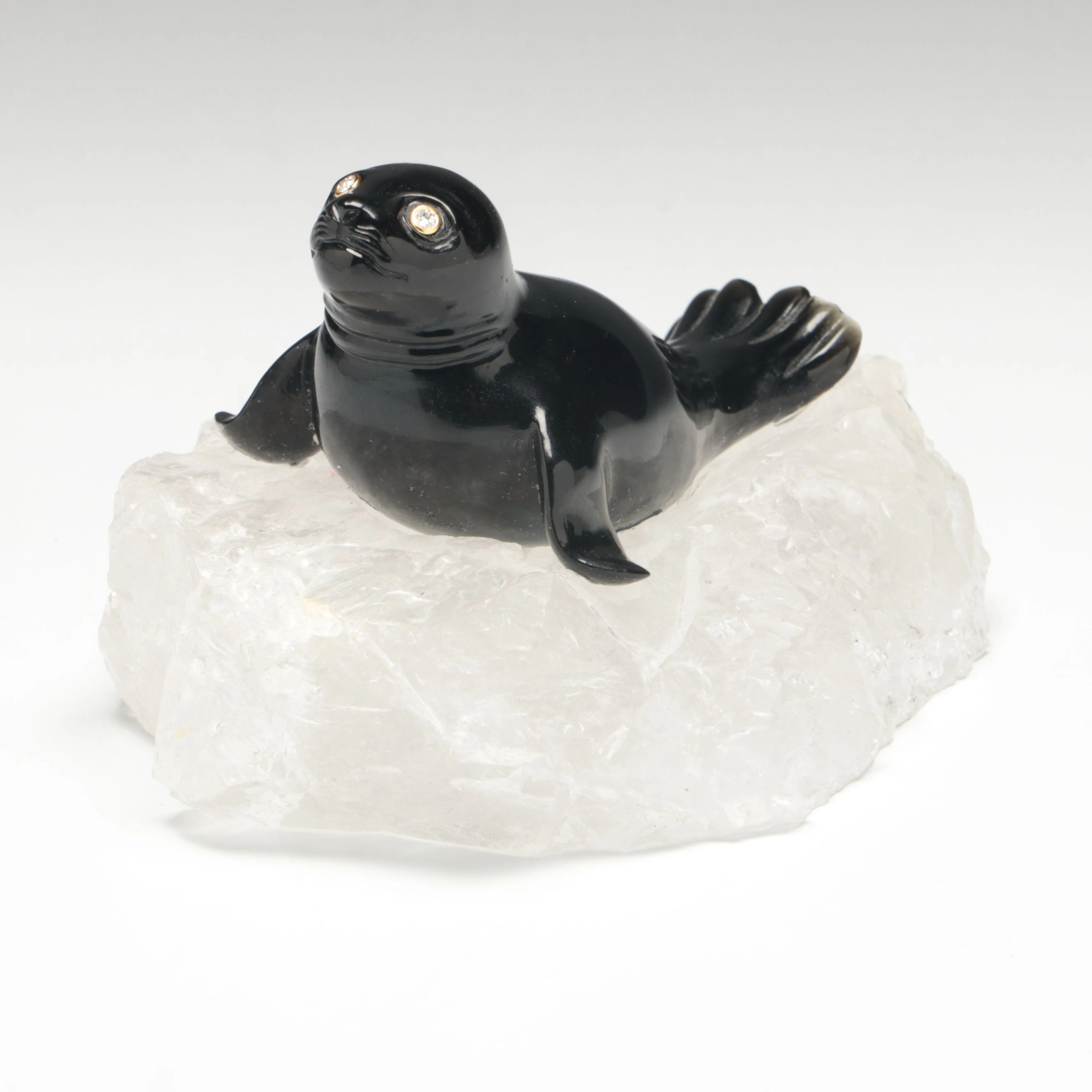 Fabergé Style Diamond Eye Obsidian Seal on Crystal Base