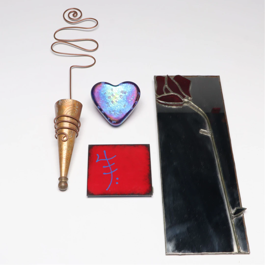 Studio Glass Dichroic Paperweight Heart, with Sigil Tile, Other Artisanal Décor