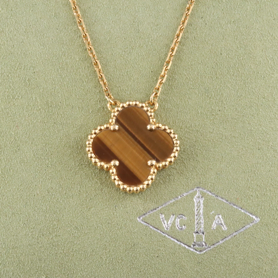 Van Cleef & Arpels Vintage Alhambra 18K Tiger's Eye Necklace with COA