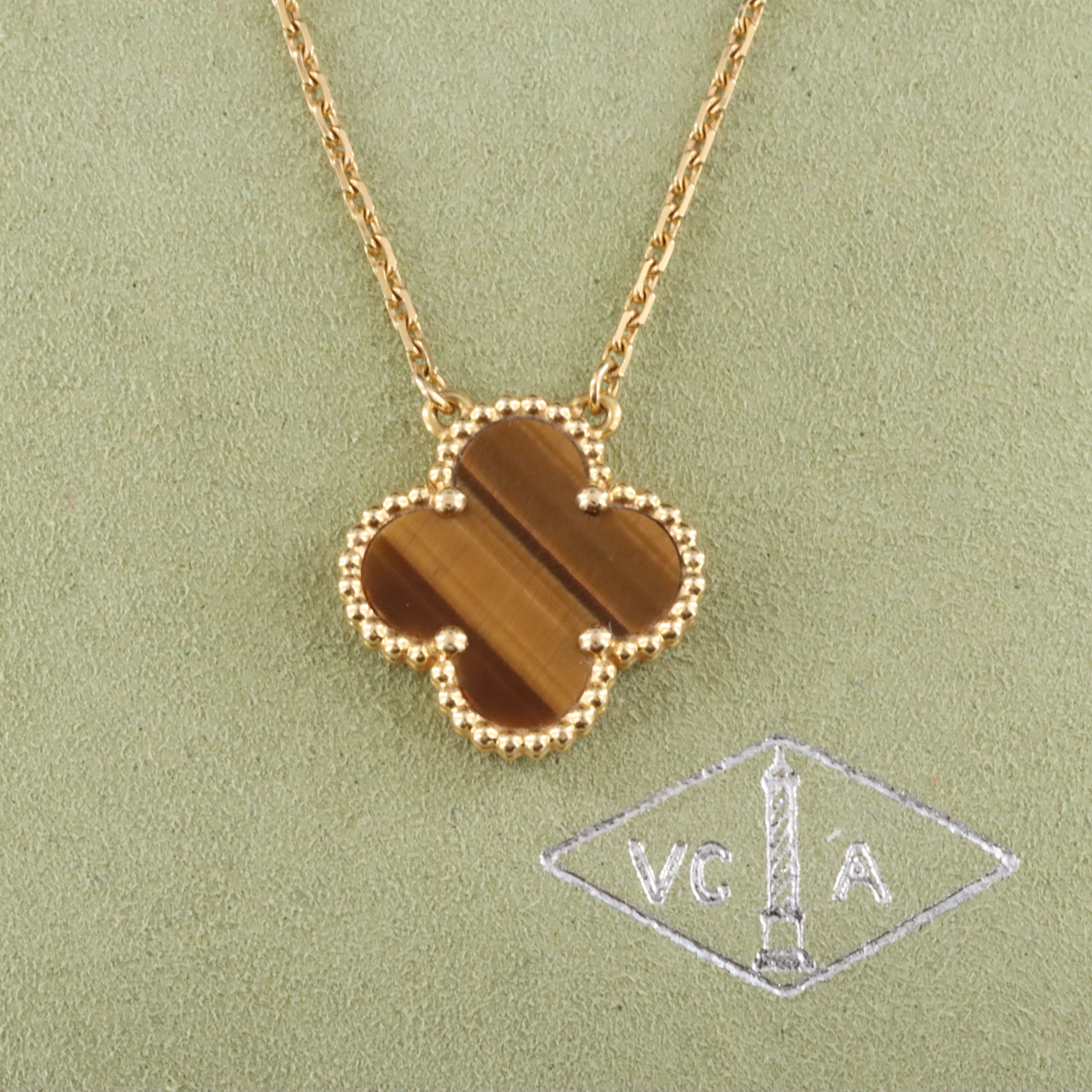 Van Cleef & Arpels Vintage Alhambra 18K Tiger's Eye Necklace with COA