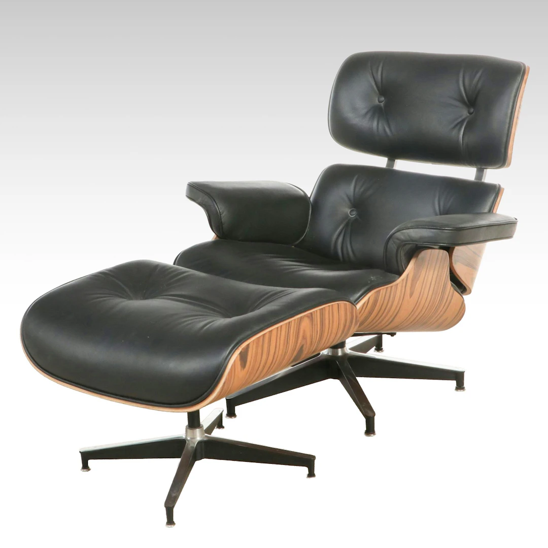 Eames Style Molded Plywood Lounge Chair and Ottoman, 21st Century