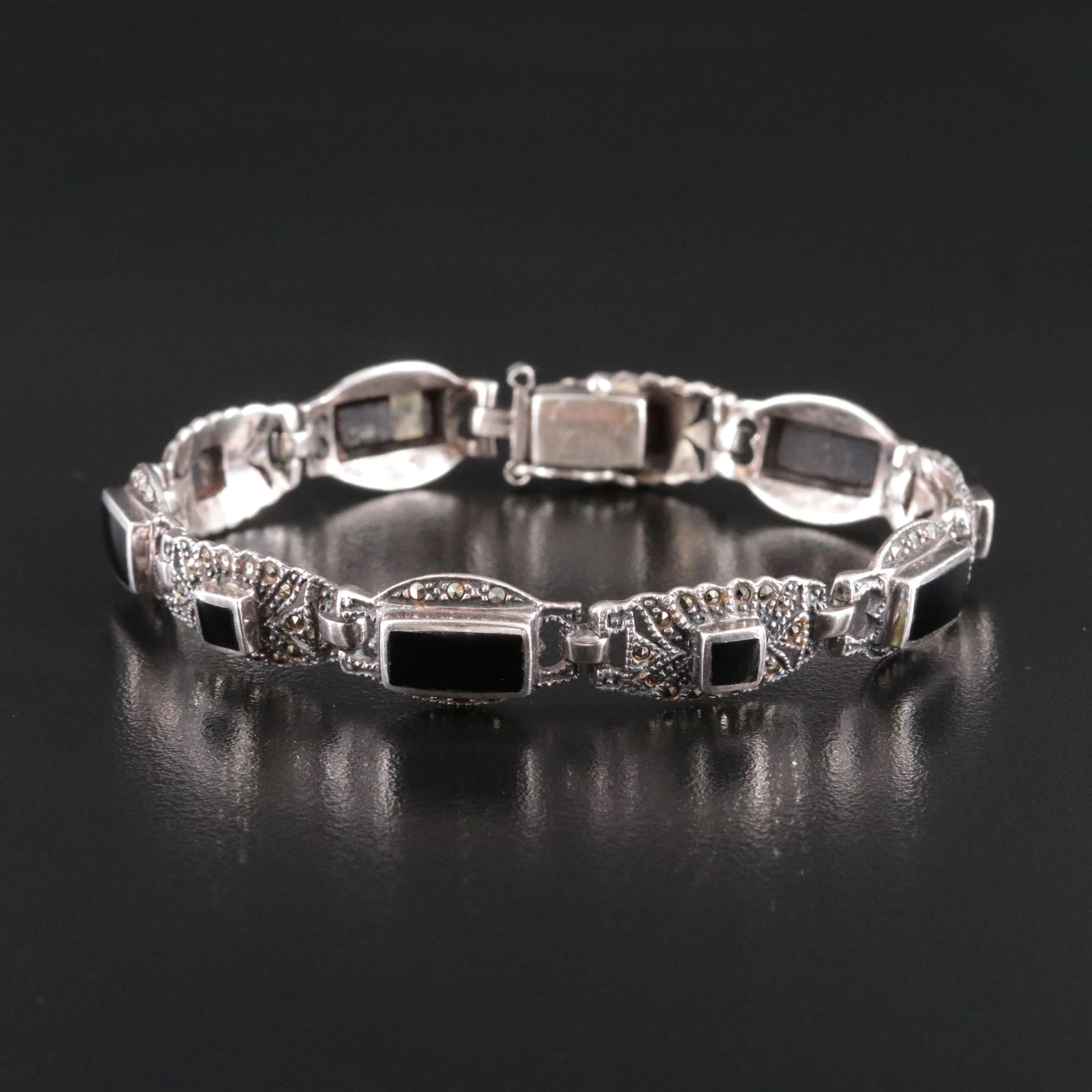 Sterling Black Onyx and Marcasite Bracelet