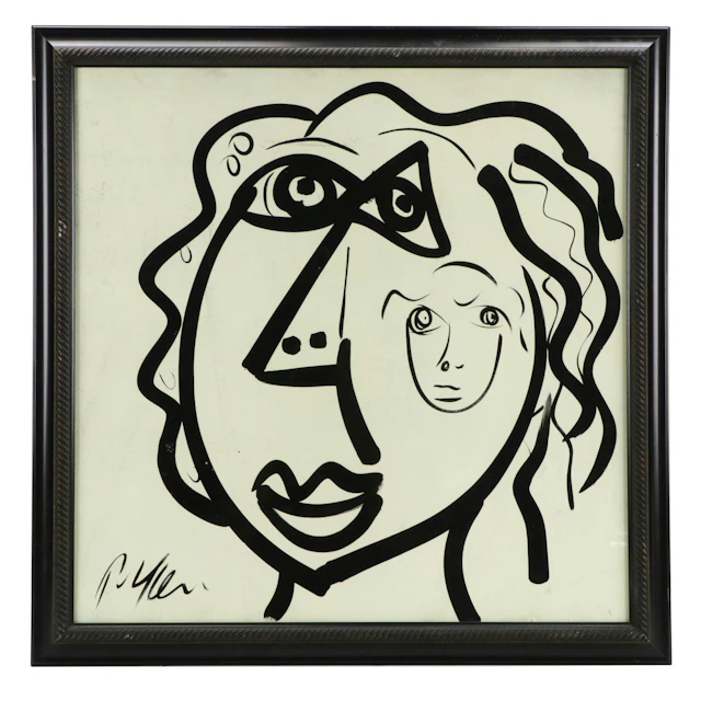 Peter Keil Abstract Portrait Acrylic Painting, Late 20th Century