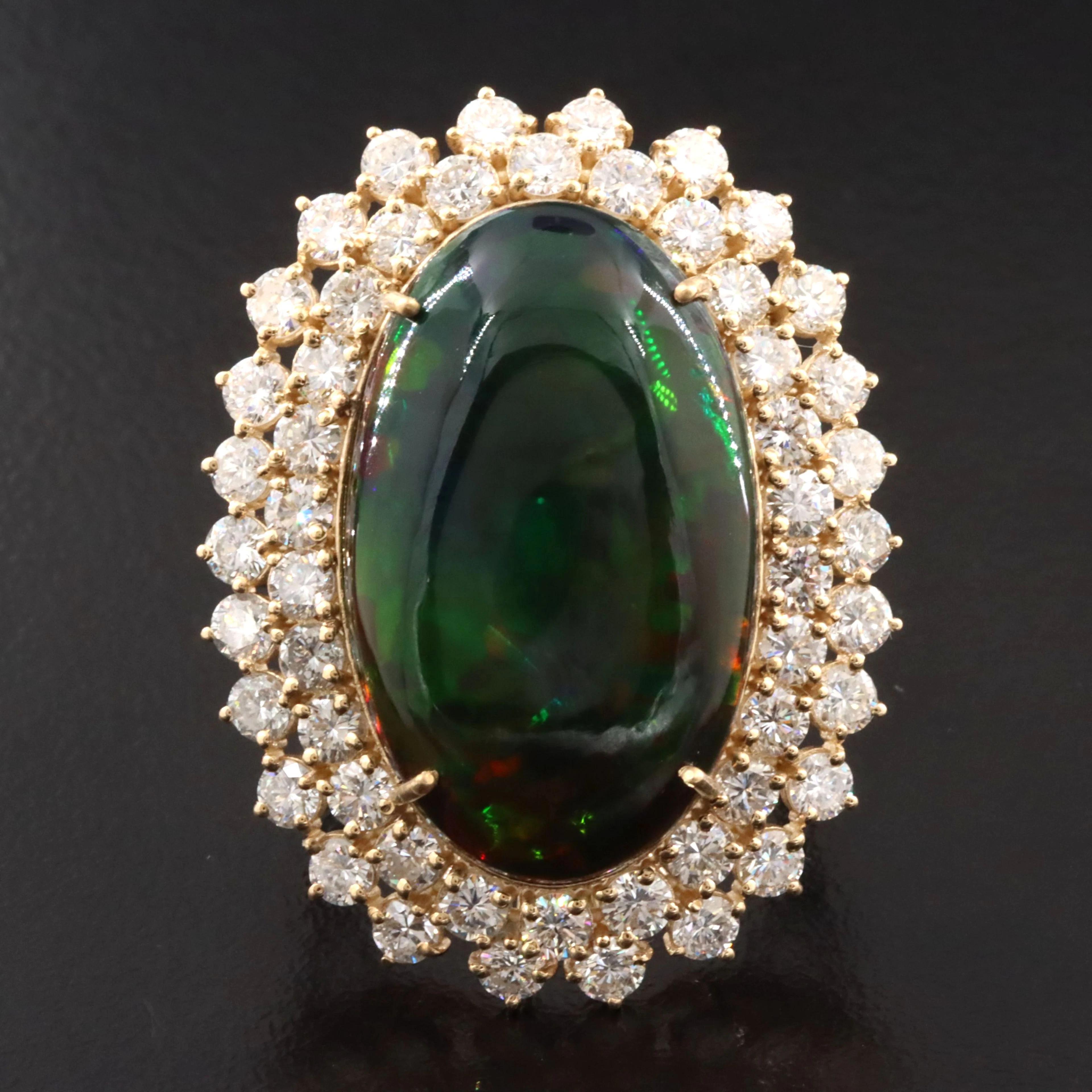 14K 11.55 CT Opal and 3.47 CTW Diamond Ring