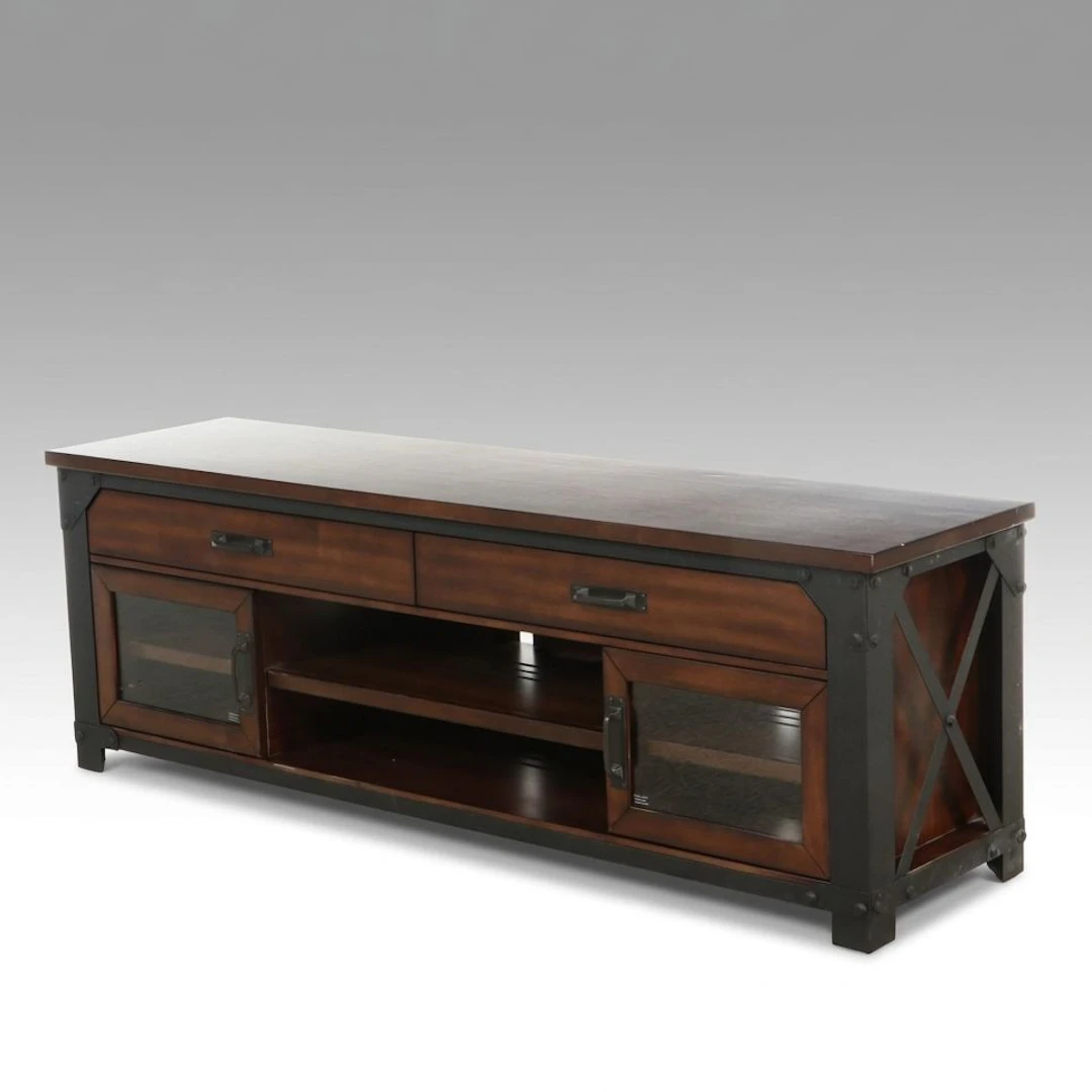Bayside Furnishings Industrial Style Wood and Metal Media Console