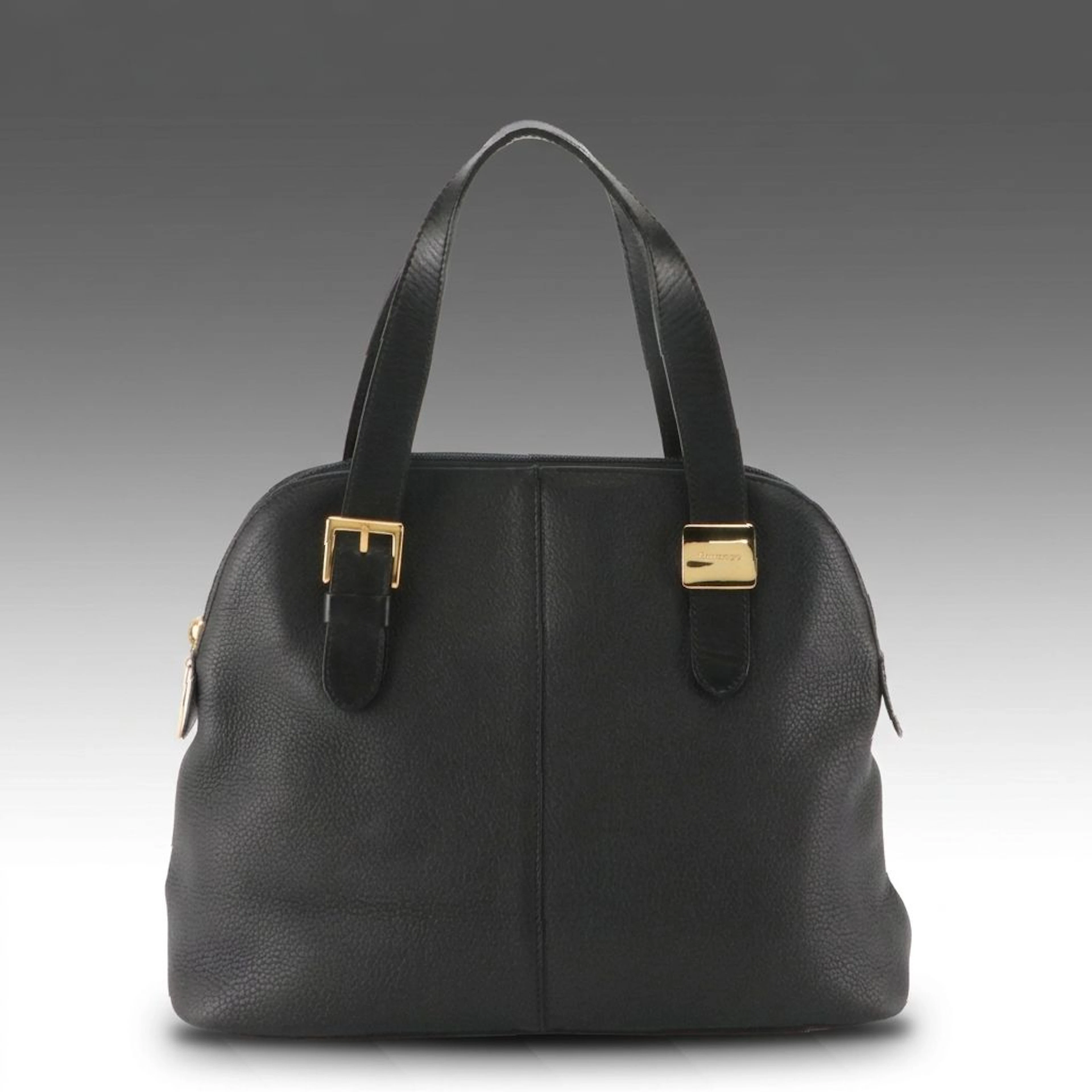 Burberrys Dome Handbag in Black Grained Calfskin Leather