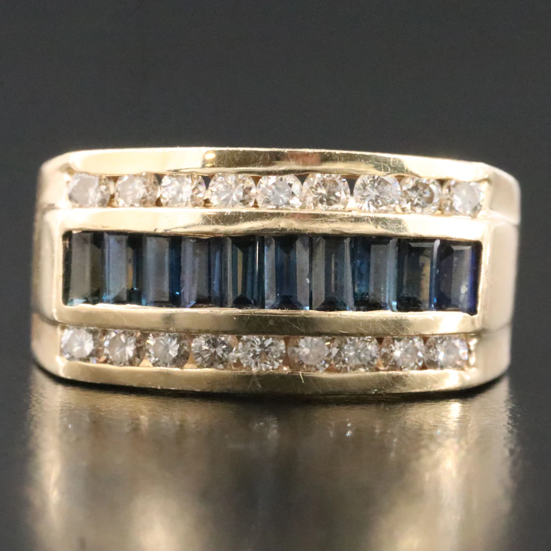 14K Sapphire and Diamond Tapered Ring
