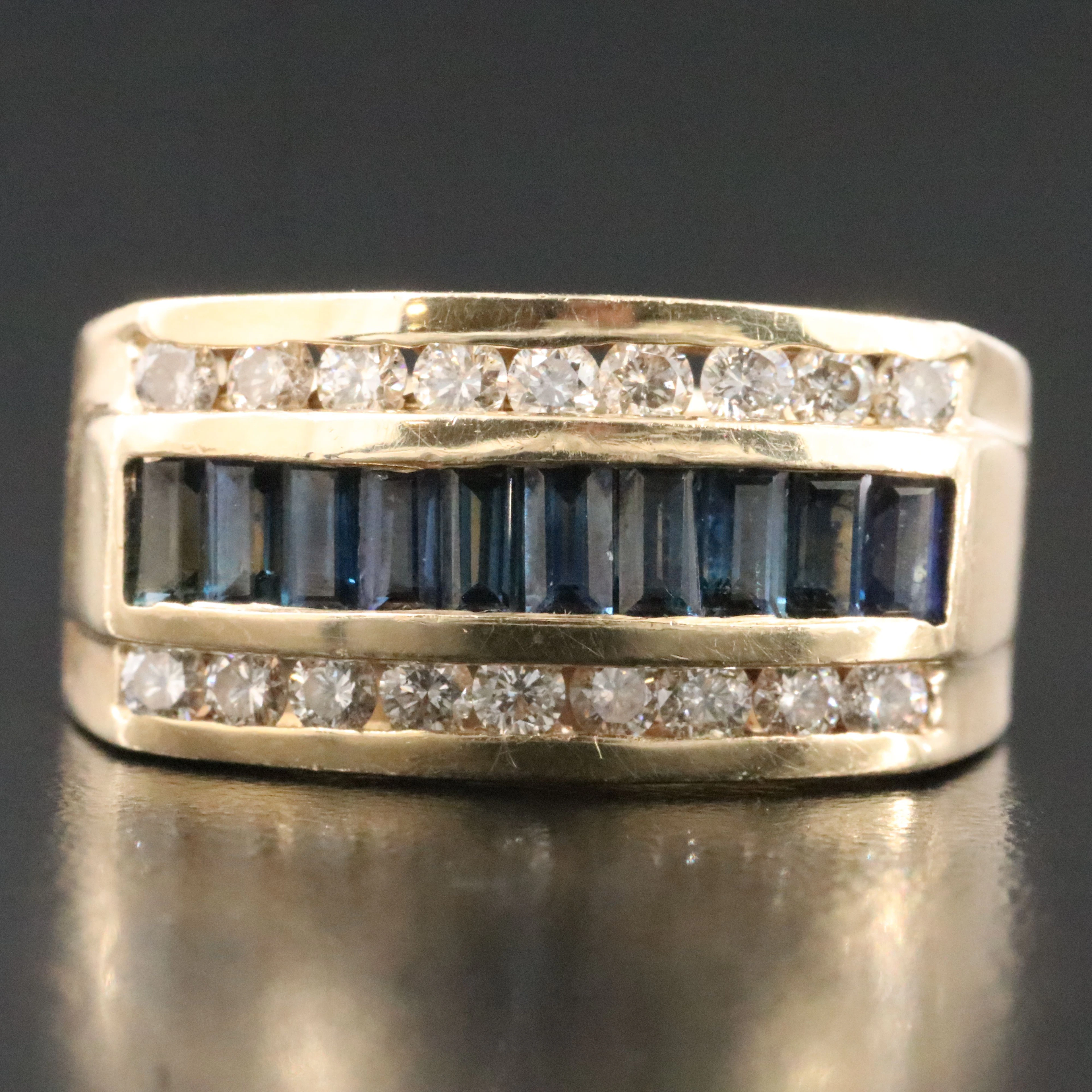 14K Sapphire and Diamond Tapered Ring