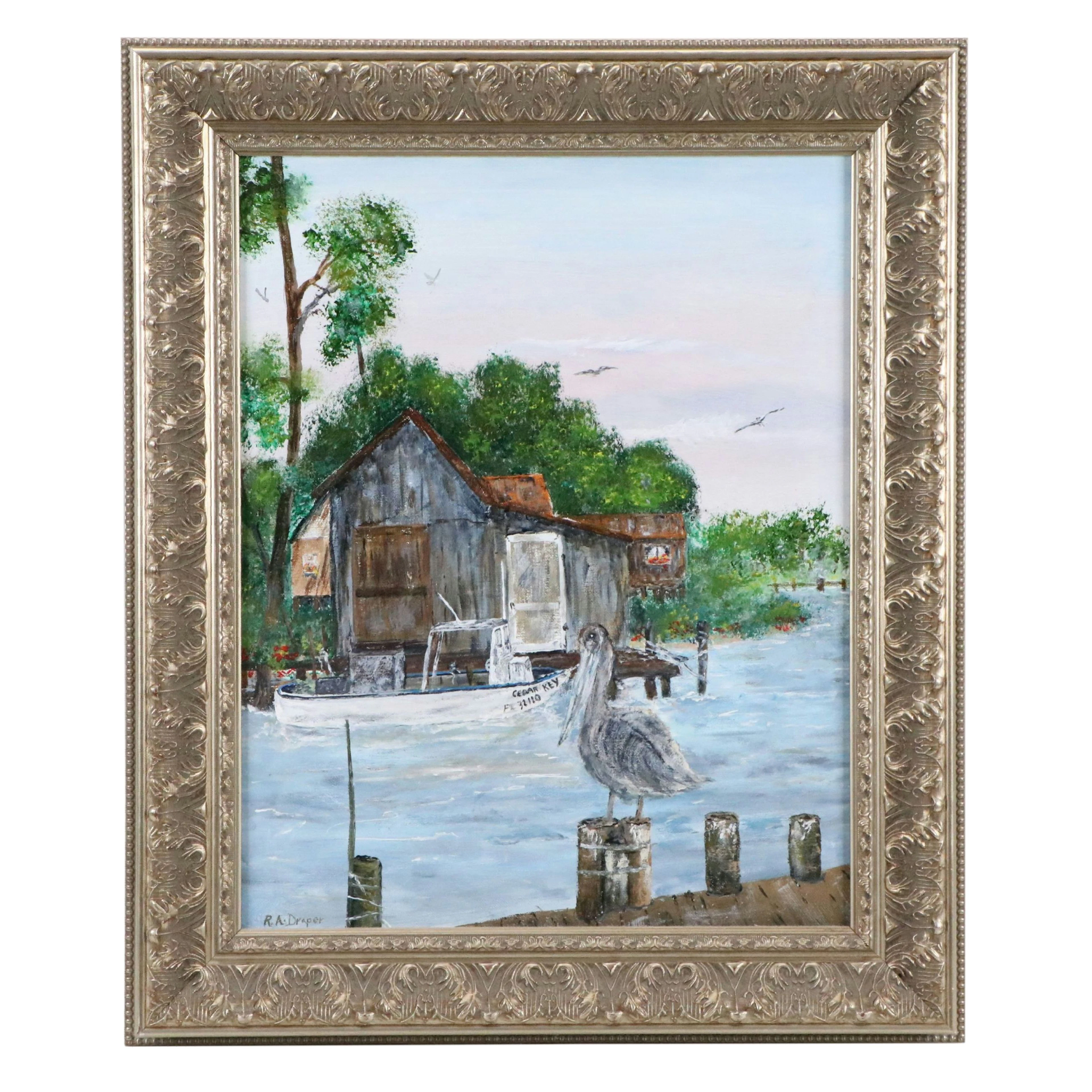 R. A. Draper Seascape Acrylic Painting of Cedar Key, Florida