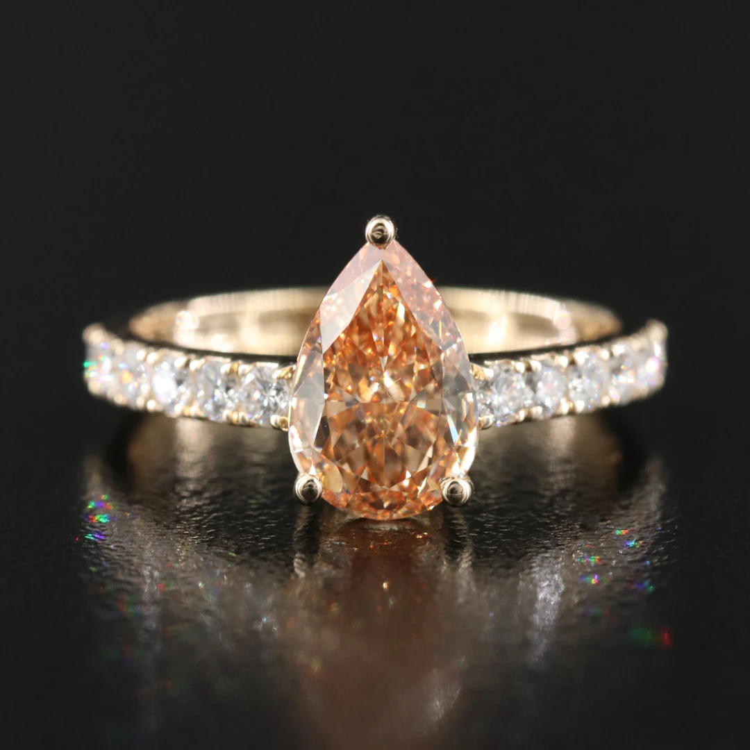 14K 1.95 CTW Lab Grown Diamond Ring With Fancy Orange Center