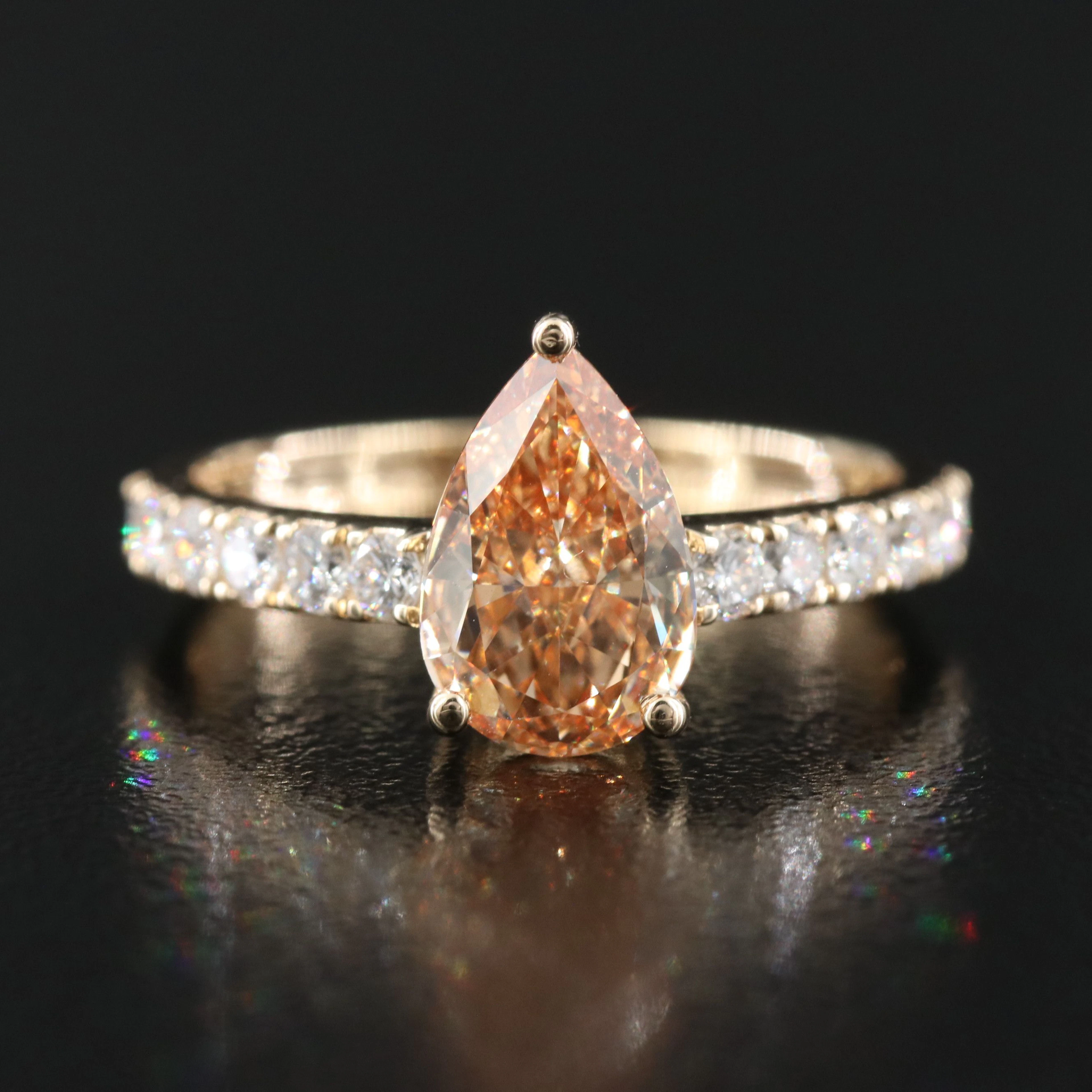 14K 1.95 CTW Lab Grown Diamond Ring With Fancy Orange Center